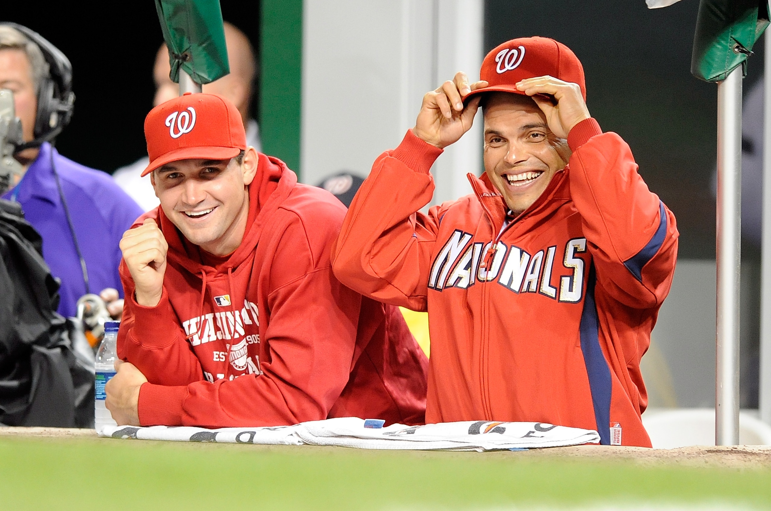 WASHINGTON - SEPTEMBER 29: Ryan Zimmerman #11 and Ivan Rodriguez #7 of the Washington Nationals watch the game against the Philadelphia Phillies at Nationals Park on September 29, 2010 in Washington, DC. (Photo by Greg Fiume/Getty Images) WASHINGTON - SEPTEMBER 29: Ryan Zimmerman #11 and Ivan Rodriguez #7 of the Washington Nationals watch the game against the Philadelphia Phillies at Nationals Park on September 29, 2010 in Washington, DC. (Photo by Greg Fiume/Getty Images)