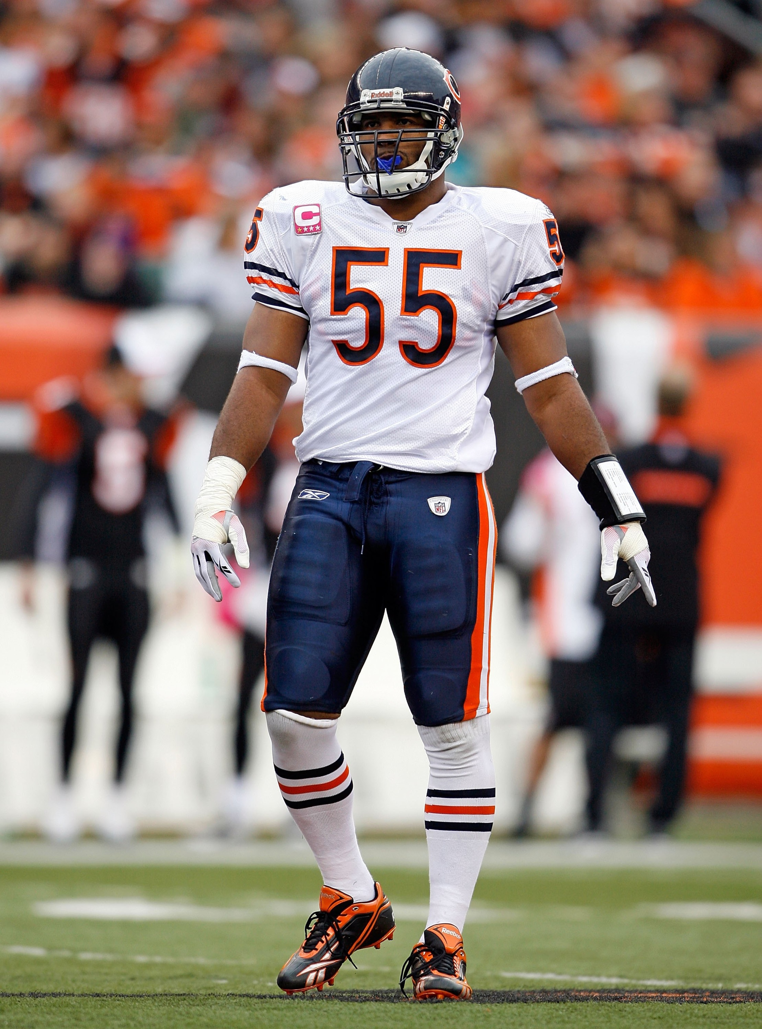 CINCINNATI - OCTOBER 25: Lance Briggs #55 of the Chicago Bears walks on the field during the NFL game against the Cincinnati Bengals at Paul Brown Stadium on October 25, 2009 in Cincinnati, Ohio.  (Photo by Andy Lyons/Getty Images)