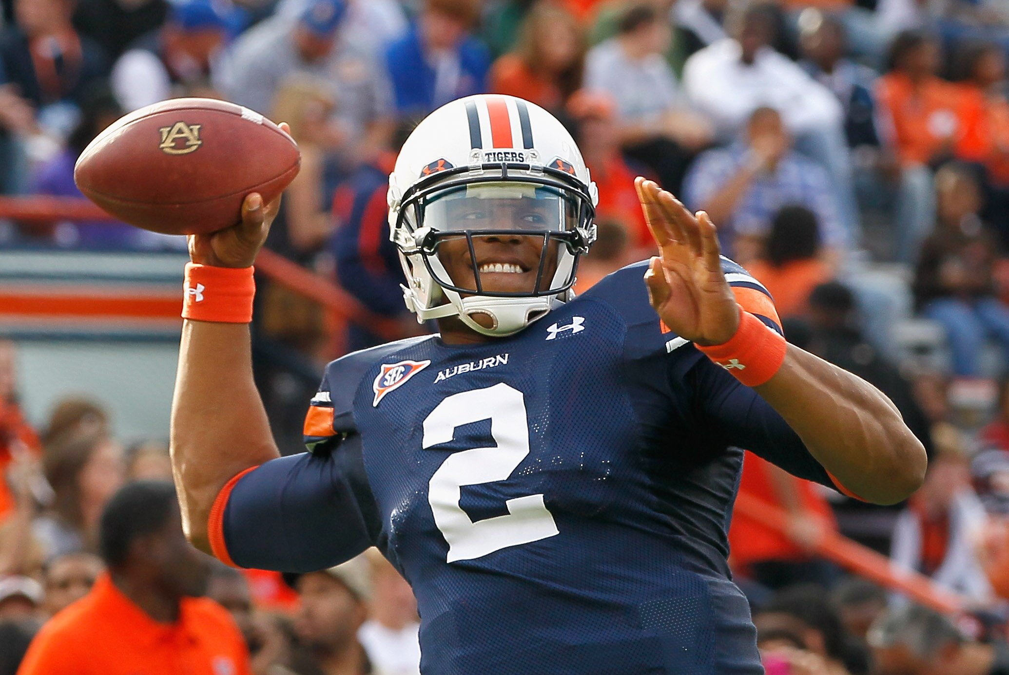 AUBURN, AL - NOVEMBER 13:  Quarterback Cameron Newton #2 of the Auburn Tigers warms up during pregame before facing the Georgia Bulldogs at Jordan-Hare Stadium on November 13, 2010 in Auburn, Alabama.  (Photo by Kevin C. Cox/Getty Images)
