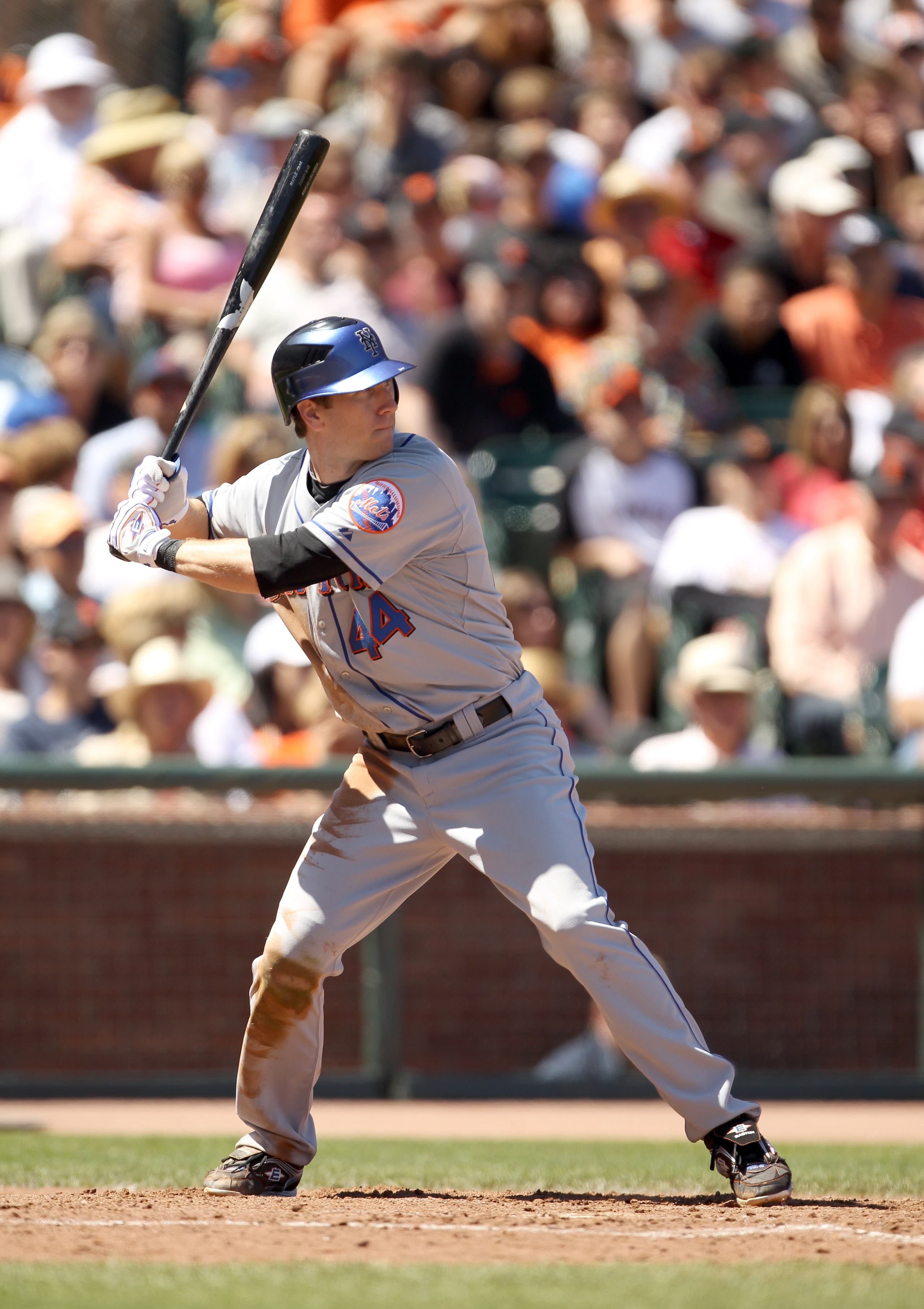 SAN FRANCISCO - JULY 18:  Jason Bay #44 of the New York Mets bats against the San Francisco Giants at AT&T Park on July 18, 2010 in San Francisco, California.  (Photo by Ezra Shaw/Getty Images)