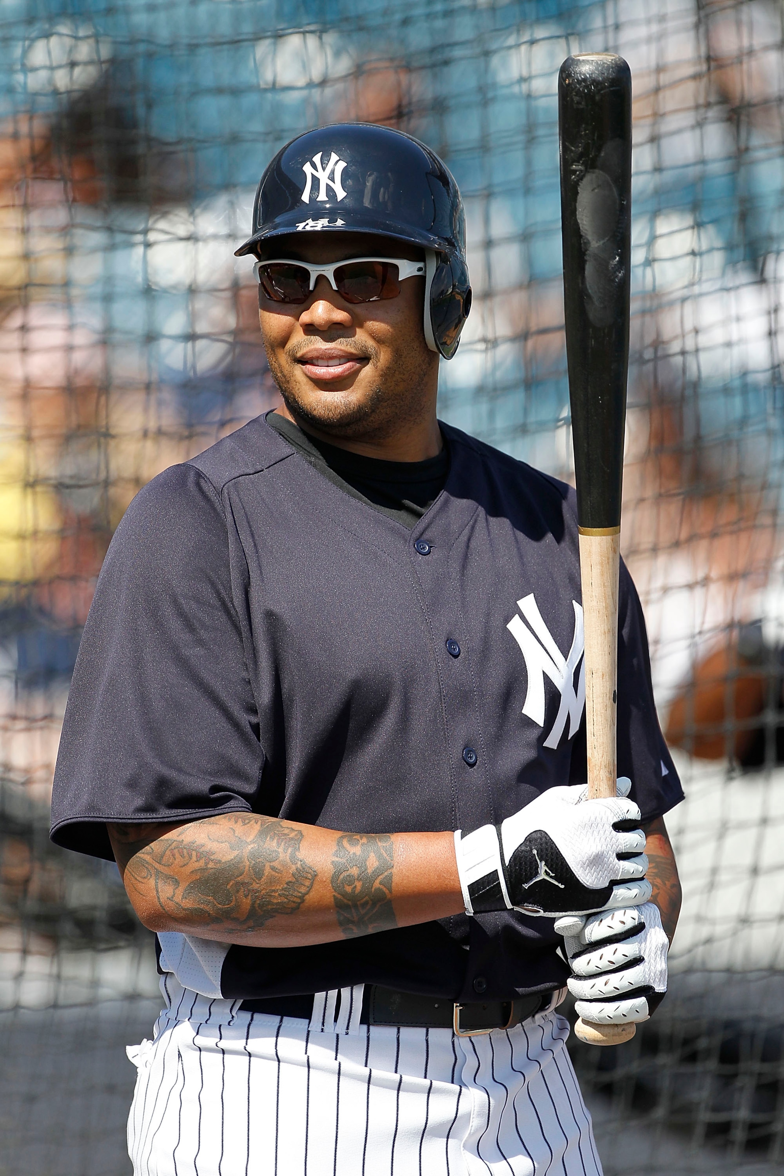 TAMPA, FL - FEBRUARY 21:  Andruw Jones #18 of the New York Yankees works out during the second day of full teams workouts at Spring Training on February 21, 2011 at the George M. Steinbrenner Field in Tampa, Florida.  (Photo by Leon Halip/Getty Images)