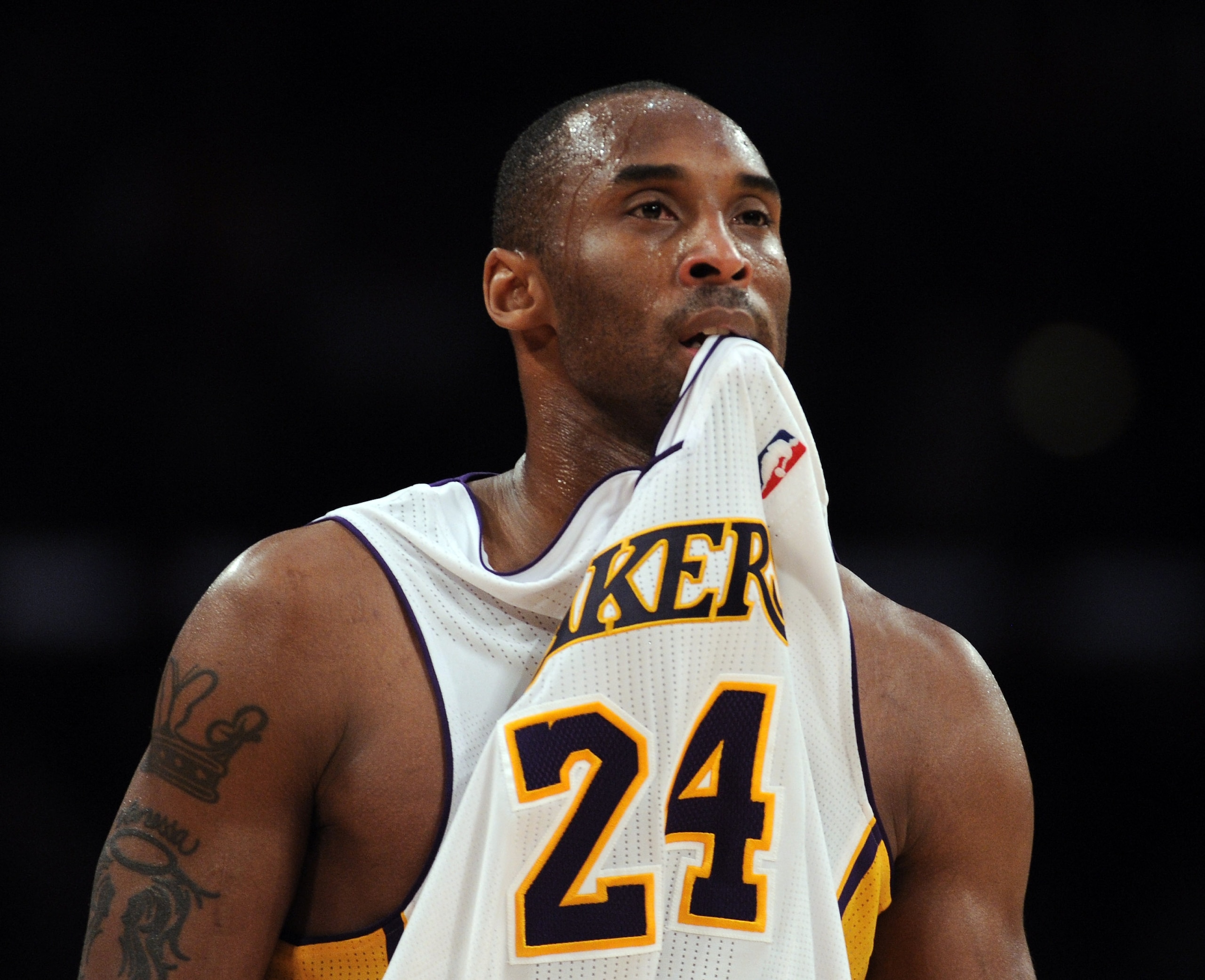 LOS ANGELES, CA - MARCH 20:  Kobe Bryant #24 of the Los Angeles Lakers watches play while biting his jersey against the  Portland Trail Blazers at the Staples Center on March 20, 2011 in Los Angeles, California.  NOTE TO USER: User expressly acknowledges