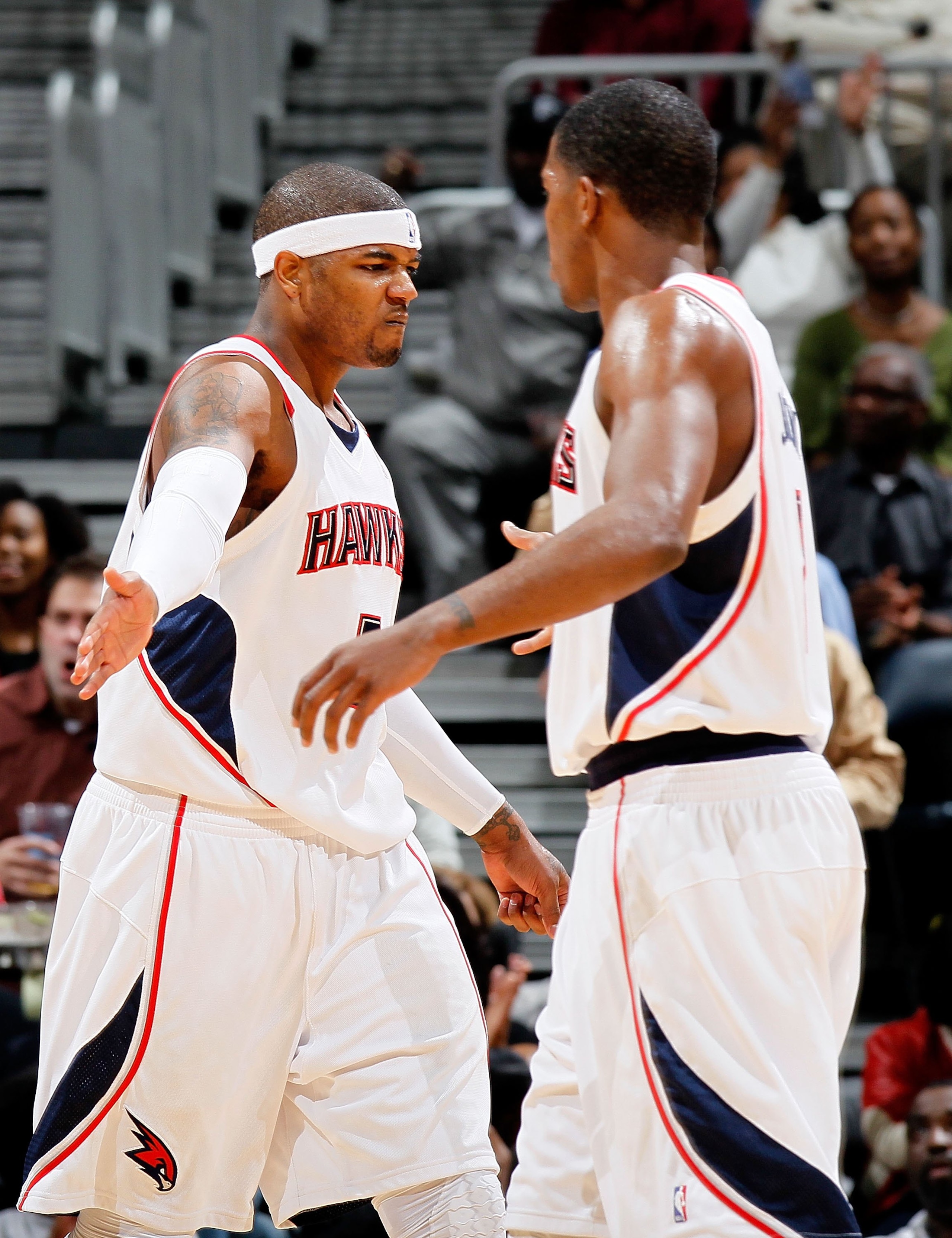ATLANTA - JANUARY 29: Josh Smith #5 and Joe Johnson #2 of the Atlanta Hawks against the Boston Celtics at Philips Arena on January 29, 2010 in Atlanta, Georgia. NOTE TO USER: User expressly acknowledges and agrees that, by downloading and/or using this ATLANTA - JANUARY 29: Josh Smith #5 and Joe Johnson #2 of the Atlanta Hawks against the Boston Celtics at Philips Arena on January 29, 2010 in Atlanta, Georgia. NOTE TO USER: User expressly acknowledges and agrees that, by downloading and/or using this