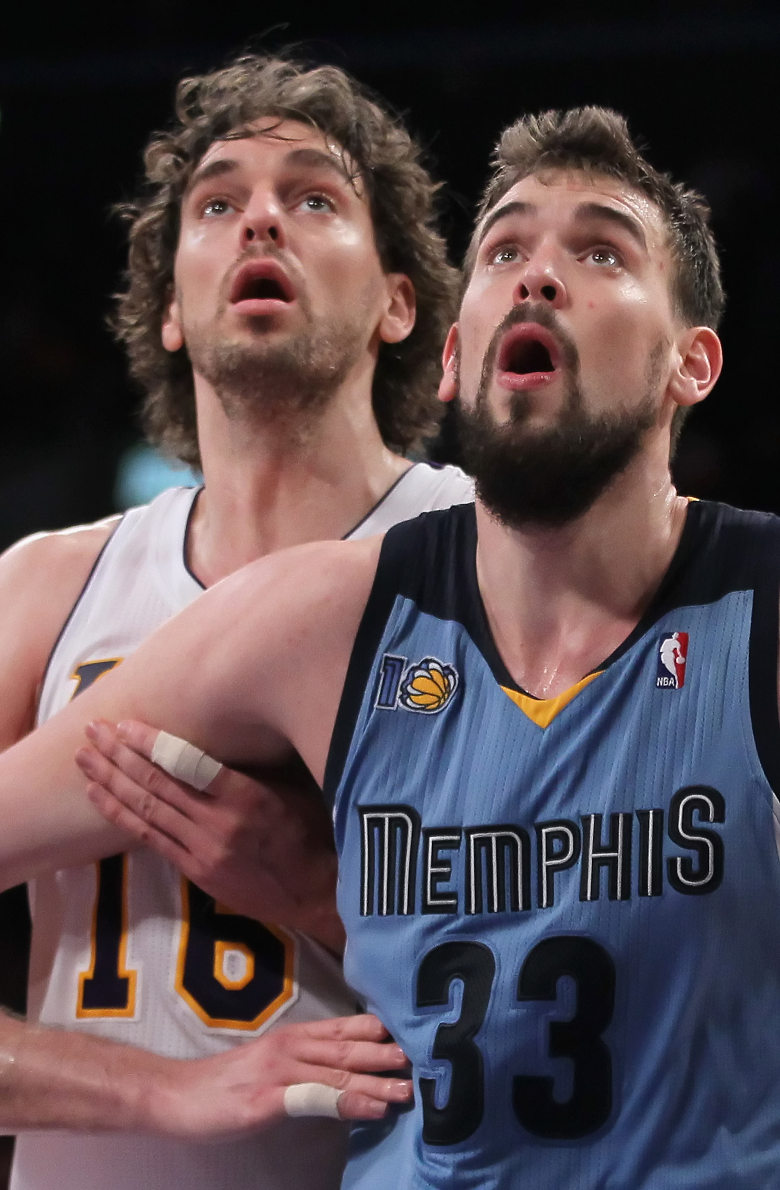 LOS ANGELES, CA - JANUARY 02: Pau Gasol #16 of the Los Angeles Lakers is boxed out by Marc Gasol #33 of the Memphis Grizzlies during the second half at Staples Center on January 2, 2011 in Los Angeles, California. The Grizzlies defeated the Lakers 104-85 LOS ANGELES, CA - JANUARY 02: Pau Gasol #16 of the Los Angeles Lakers is boxed out by Marc Gasol #33 of the Memphis Grizzlies during the second half at Staples Center on January 2, 2011 in Los Angeles, California. The Grizzlies defeated the Lakers 104-85
