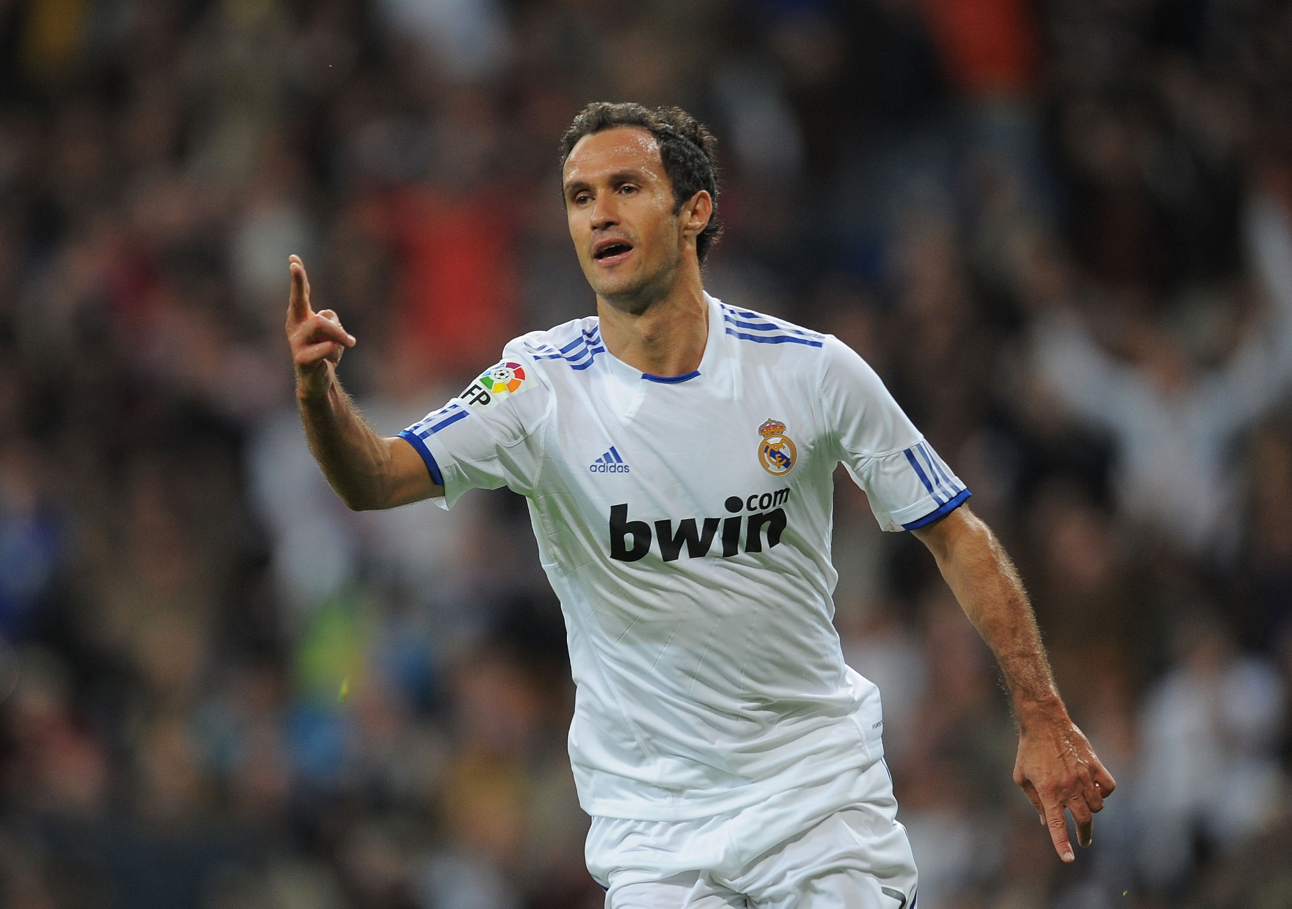 MADRID, SPAIN - NOVEMBER 07: Ricardo Carvalho of Real Madrid celebrates after scoring Real's first goal during the La Liga match between Real Madrid and Atletico Madrid at Estadio Santiago Bernabeu on November 7, 2010 in Madrid, Spain. (Photo by Denis Doy