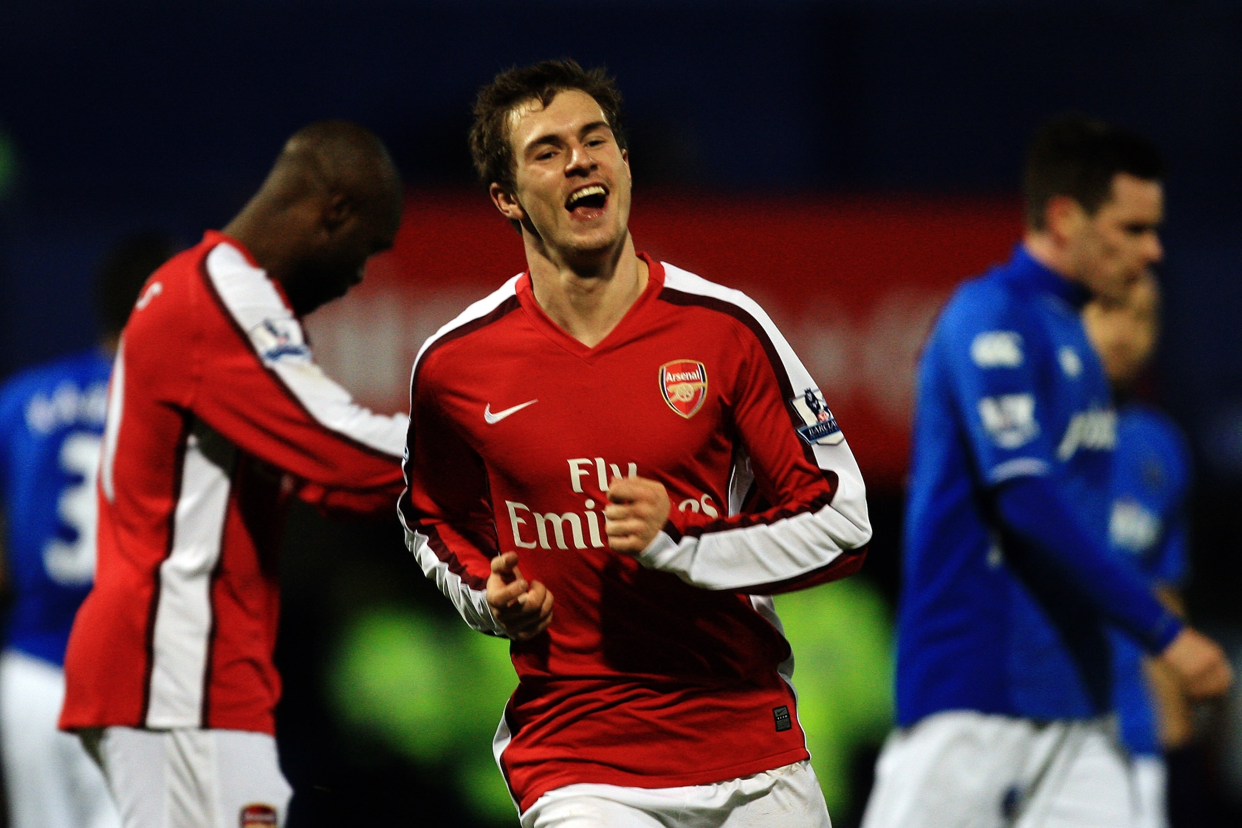 PORTSMOUTH, ENGLAND - DECEMBER 30:  Aaron Ramsey of Arsenal celebrates scoring their third goal during the Barclays Premier League match between Portsmouth and Arsenal at Fratton Park on December 30, 2009 in Portsmouth, England.  (Photo by Bryn Lennon/Get