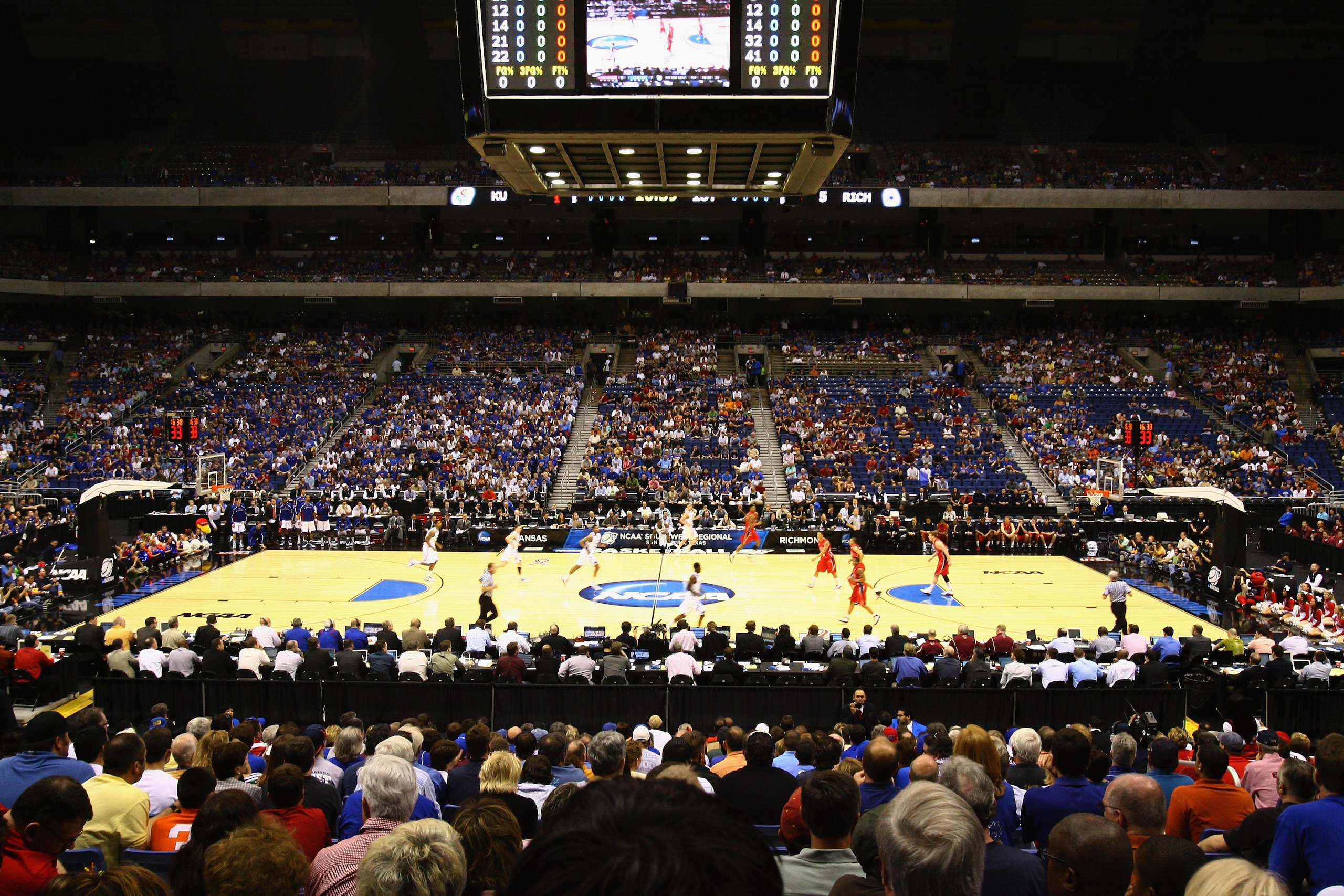 SAN ANTONIO, TX - MARCH 25:  A general view of the court during the southwest regional of the 2011 NCAA men's basketball tournament between the Richmond Spiders and the Kansas Jayhawks at the Alamodome on March 25, 2011 in San Antonio, Texas.  (Photo by J