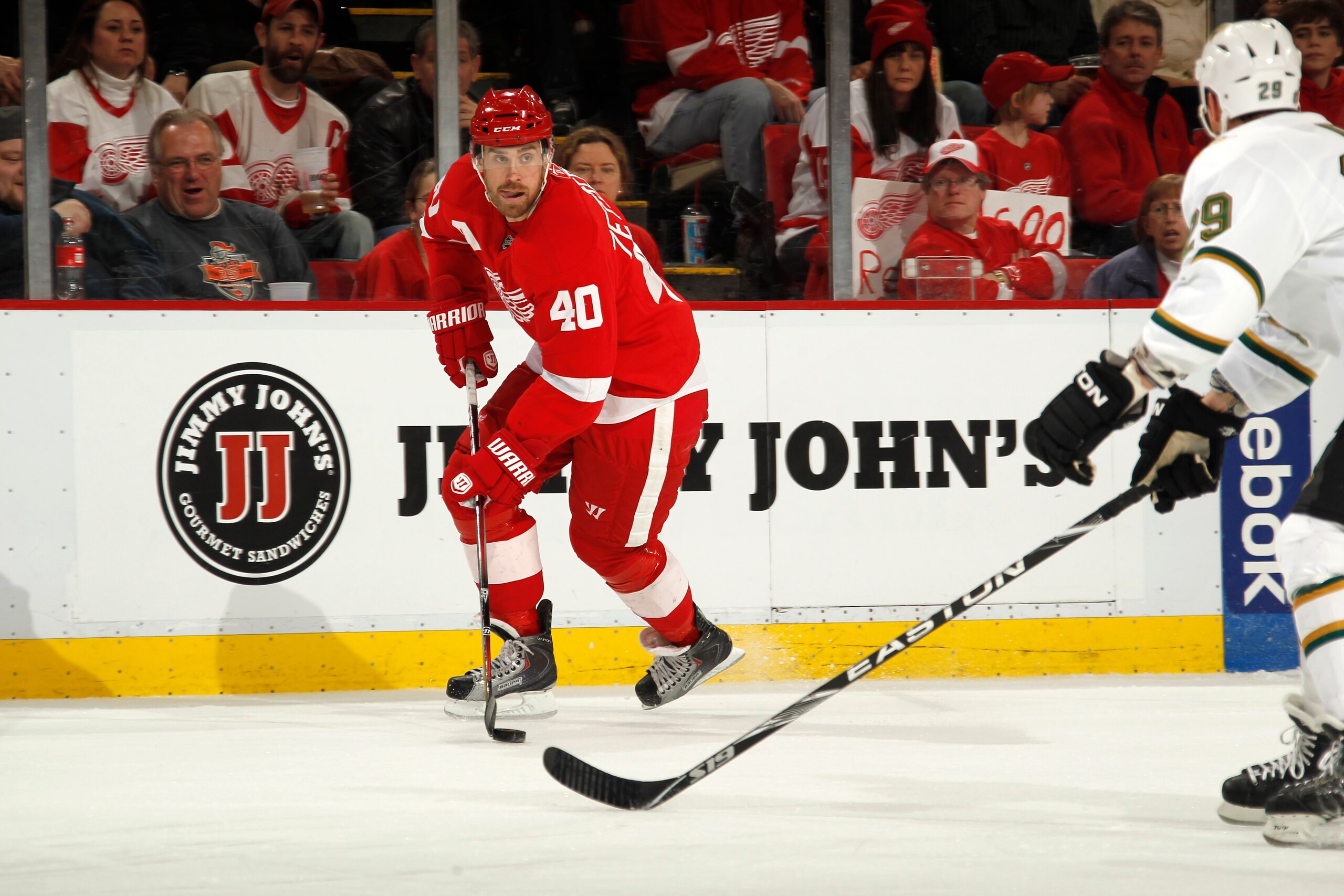 DETROIT, MI - FEBRUARY 24:  Henrik Zetterberg #40 of the Detroit Red Wings skates against the Dallas Stars on February 24, 2011 at Joe Louis Arena in Detroit, Michigan.  (Photo by Gregory Shamus/Getty Images)