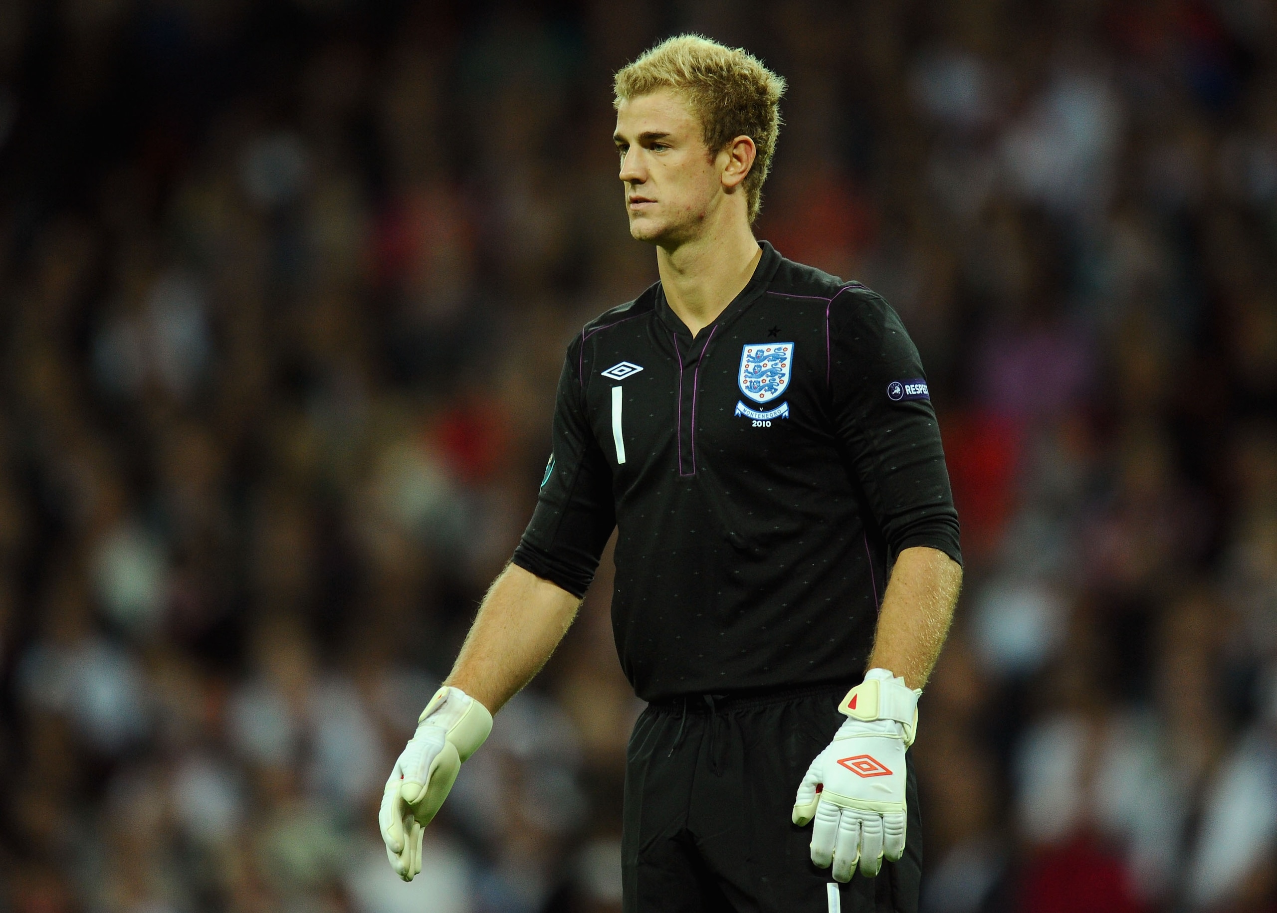 LONDON, ENGLAND - OCTOBER 12: Joe Hart of England looks on during the UEFA EURO 2012 Group G Qualifying match between England and Montenegro at Wembley Stadium on October 12, 2010 in London, England.  (Photo by Mike Hewitt/Getty Images)