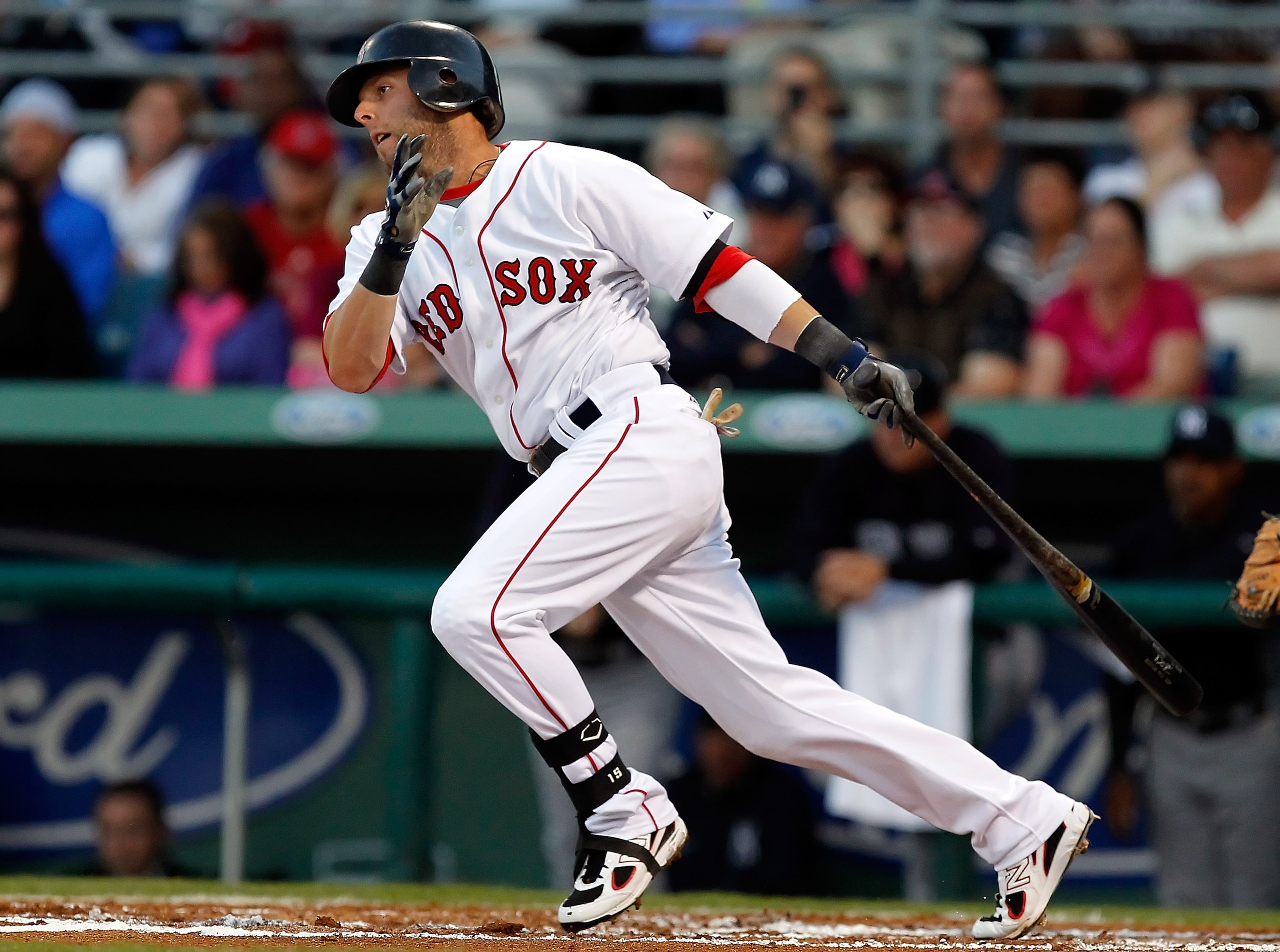 FORT MYERS, FL - MARCH 14:  Infielder Dustin Pedroia #15 of the Boston Red Sox bats against the New York Yankees during a Grapefruit League Spring Training Game at City of Palms Park on March 14, 2011 in Fort Myers, Florida.  (Photo by J. Meric/Getty Imag
