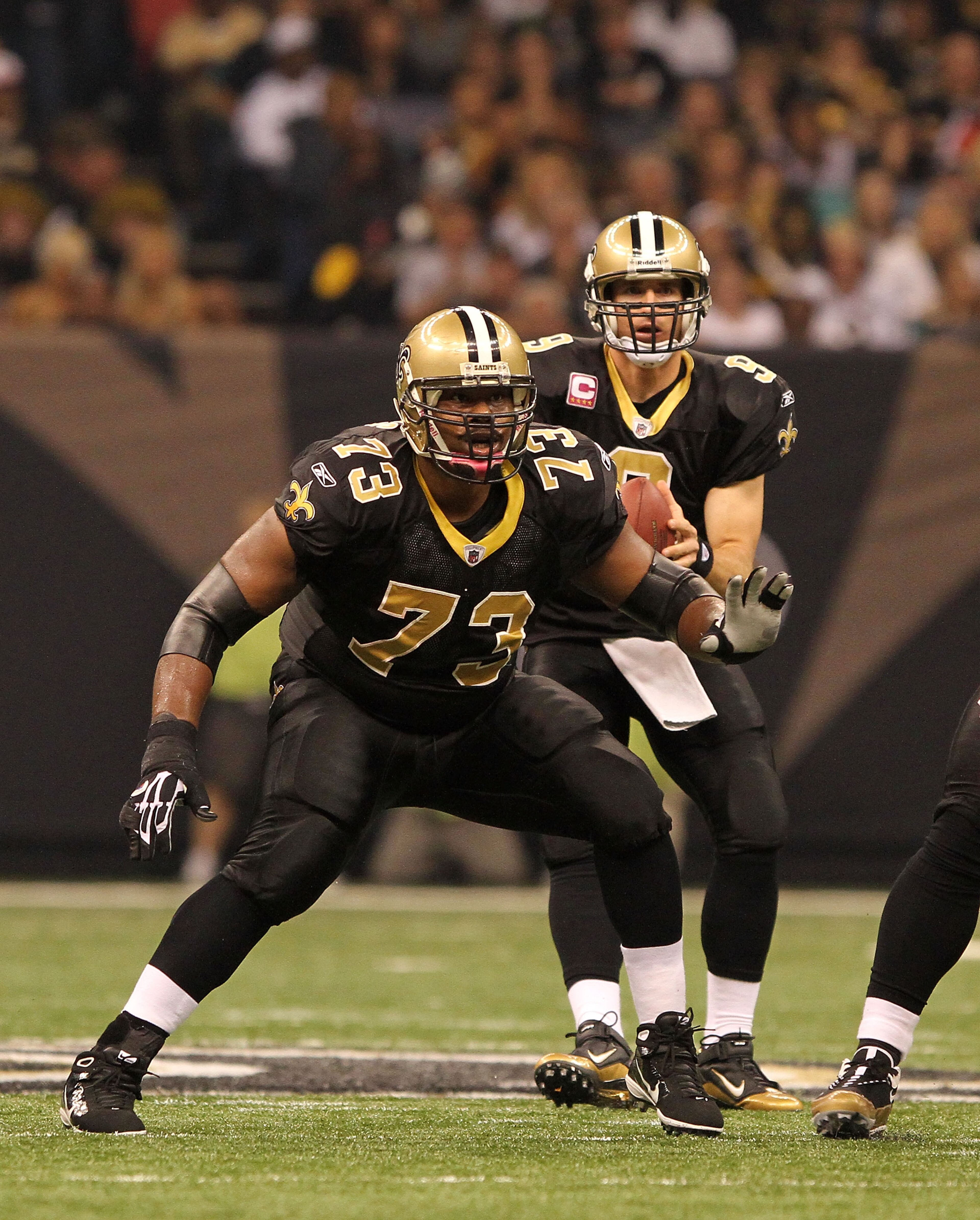 NEW ORLEANS, LA - OCTOBER 31: Jahri Evans #73 of the New Orleans Saints in action during the game against the Pittsburgh Steelers at the Louisiana Superdome on October 31, 2010 in New Orleans, Louisiana. (Photo by Matthew Sharpe/Getty Images) NEW ORLEANS, LA - OCTOBER 31: Jahri Evans #73 of the New Orleans Saints in action during the game against the Pittsburgh Steelers at the Louisiana Superdome on October 31, 2010 in New Orleans, Louisiana. (Photo by Matthew Sharpe/Getty Images)