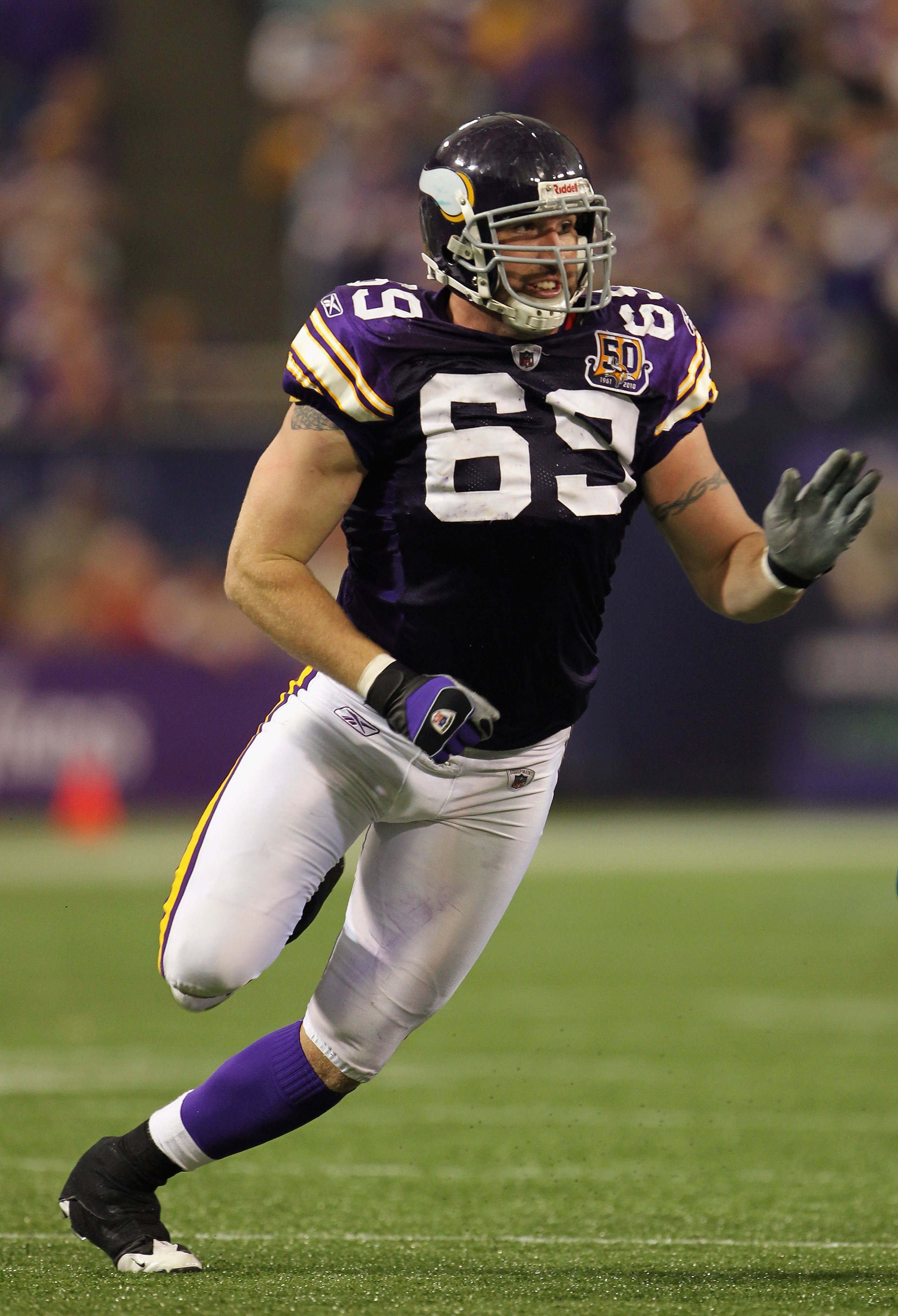 MINNEAPOLIS - SEPTEMBER 19:  Jared Allen #69 of the Minnesota Vikings in action during the first half of the game against the Miami Dolphins on September 19, 2010 at Hubert H. Humphrey Metrodome in Minneapolis, Minnesota.  (Photo by Jamie Squire/Getty Ima