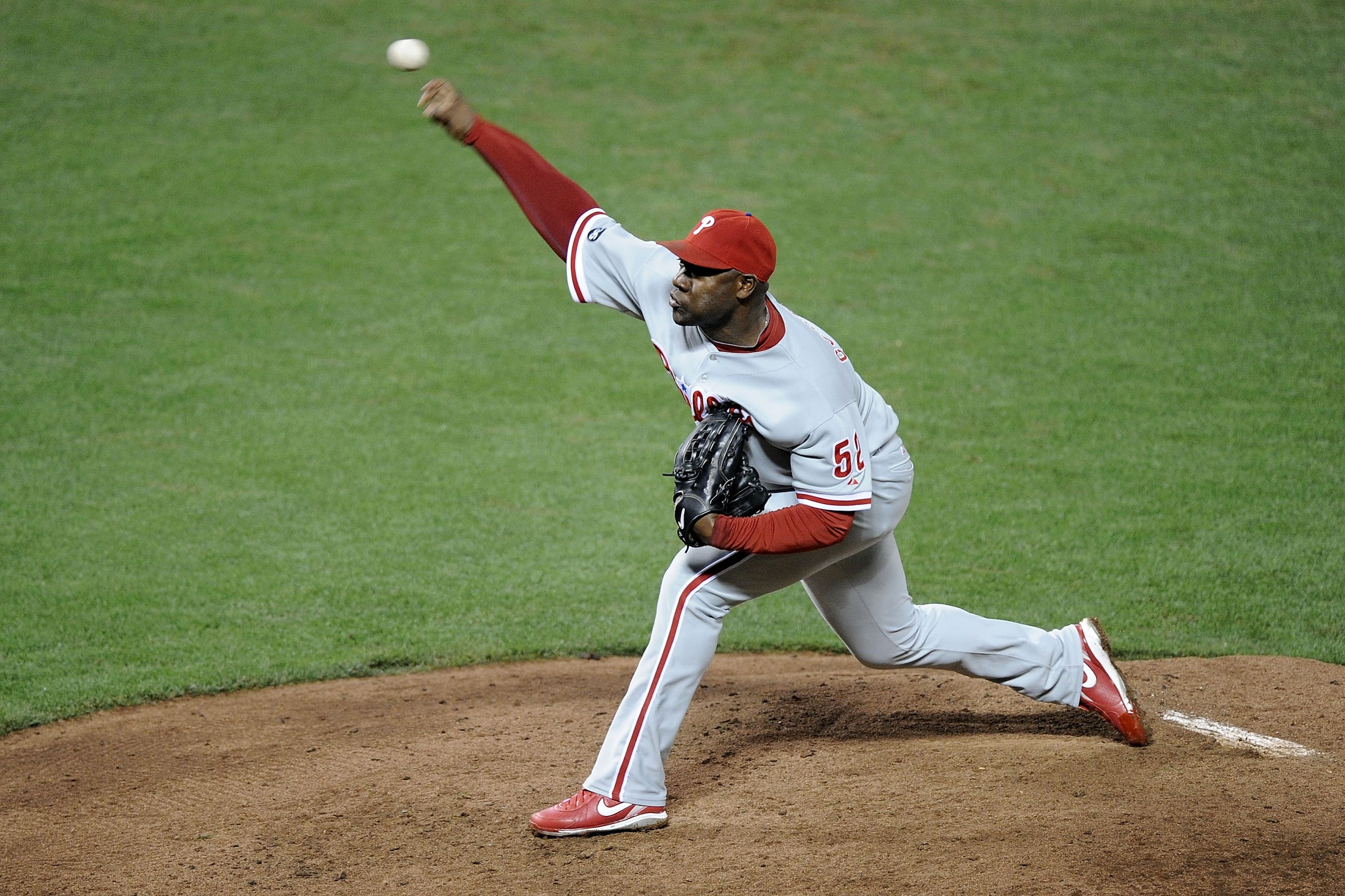 SAN FRANCISCO - OCTOBER 21:  Jose Contreras #52 of the Philadelphia Phillies throws a pitch against the San Francisco Giants in the seventh inning of Game Five of the NLCS during the 2010 MLB Playoffs at AT&T Park on October 21, 2010 in San Francisco, Cal