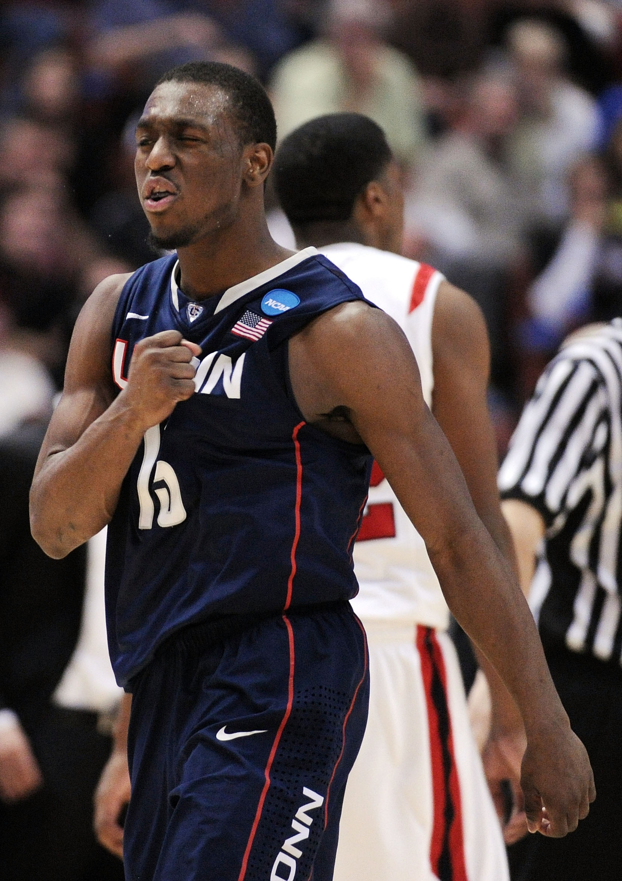 ANAHEIM, CA - MARCH 24: Kemba Walker #15 of the Connecticut Huskies reacts after a play against the San Diego State Aztecs during the west regional semifinal of the 2011 NCAA men's basketball tournament at the Honda Center on March 24, 2011 in Anaheim, C ANAHEIM, CA - MARCH 24: Kemba Walker #15 of the Connecticut Huskies reacts after a play against the San Diego State Aztecs during the west regional semifinal of the 2011 NCAA men's basketball tournament at the Honda Center on March 24, 2011 in Anaheim, C