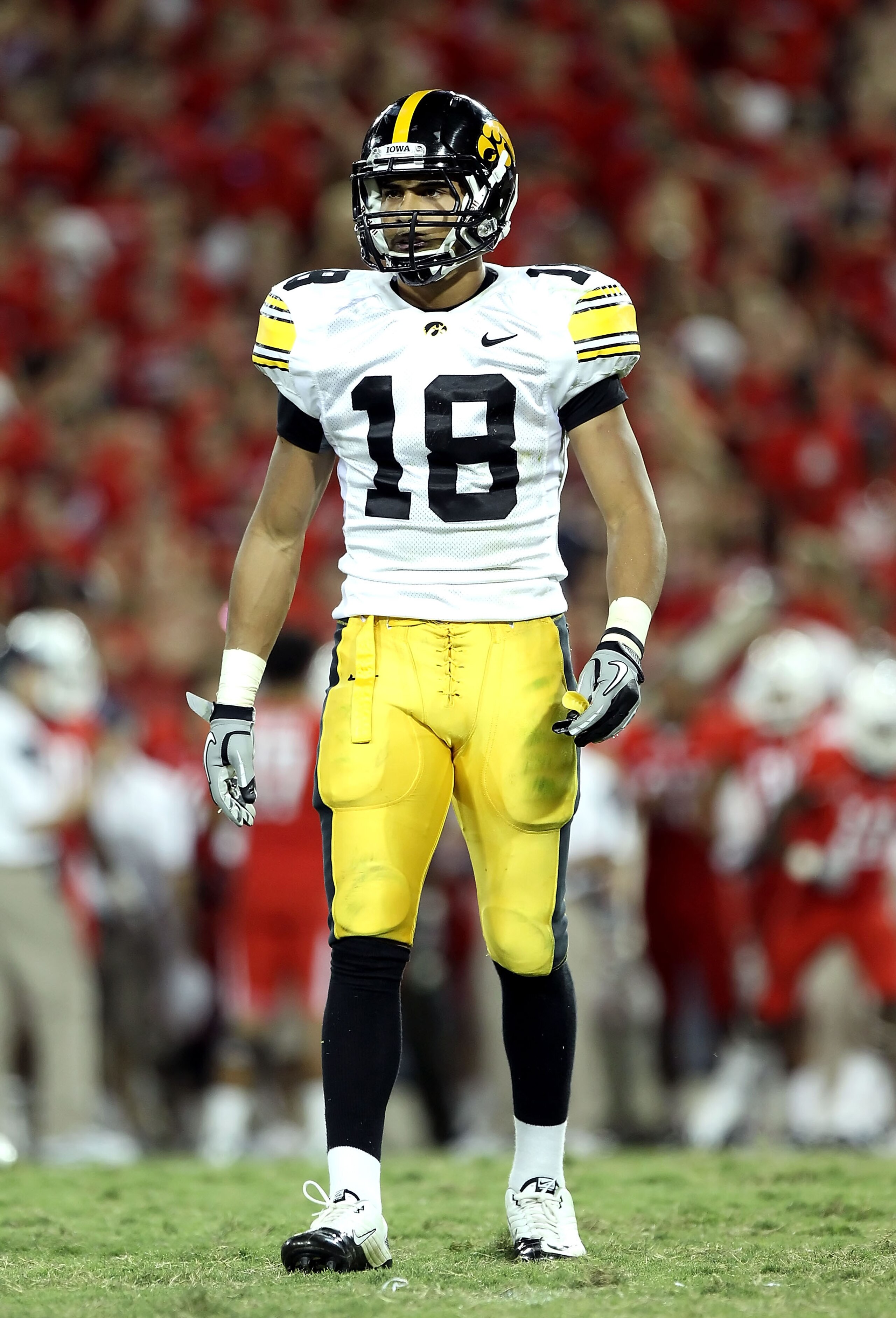 TUCSON, AZ - SEPTEMBER 18:  Cornerback Micah Hyde #18 of the Iowa Hawkeyes during the college football game against the Arizona Wildcats at Arizona Stadium on September 18, 2010 in Tucson, Arizona.  The Wildcats defeated the Hawkeyes 34-27.  (Photo by Chr