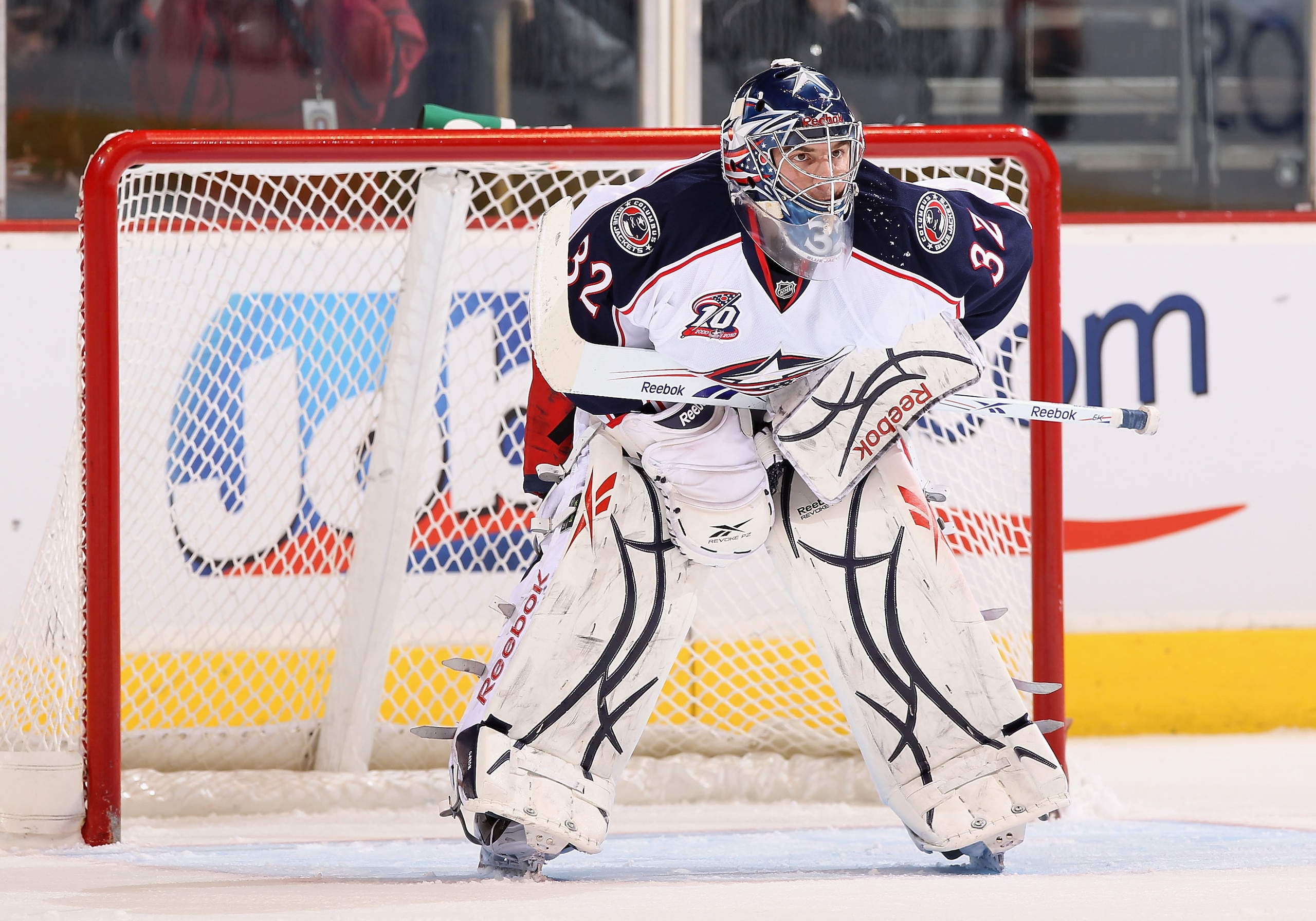 GLENDALE, AZ - MARCH 24:  Goaltender Mathieu Garon #32 of the Columbus Blue Jackets during the NHL game against the Phoenix Coyotes at Jobing.com Arena on March 24, 2011 in Glendale, Arizona.  The Coyotes defeated the Blue Jackets 3-0.  (Photo by Christia