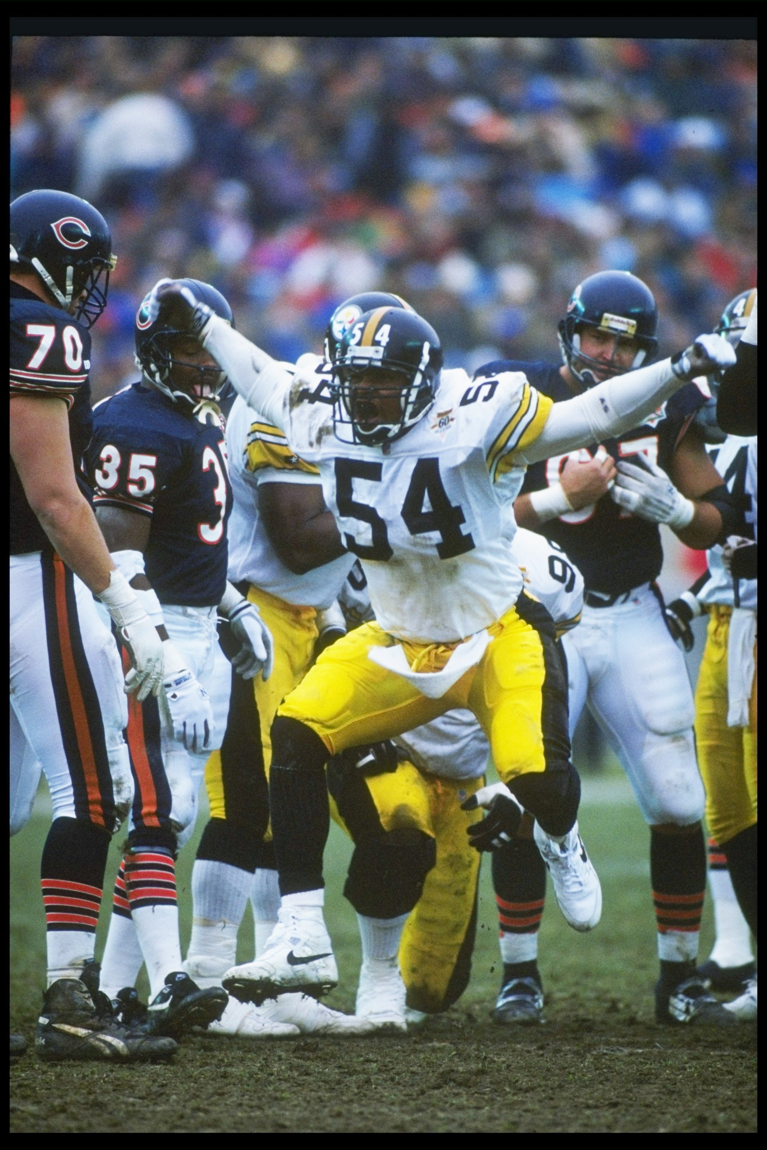 13 Dec 1992:  Linebacker Hardy Nickerson of the Pittsburgh Steelers celebrates during a game against the Chicago Bears at Soldier Field in Chicago, Illinois.  The Bears won the game, 30-6. Mandatory Credit: Jonathan Daniel  /Allsport
