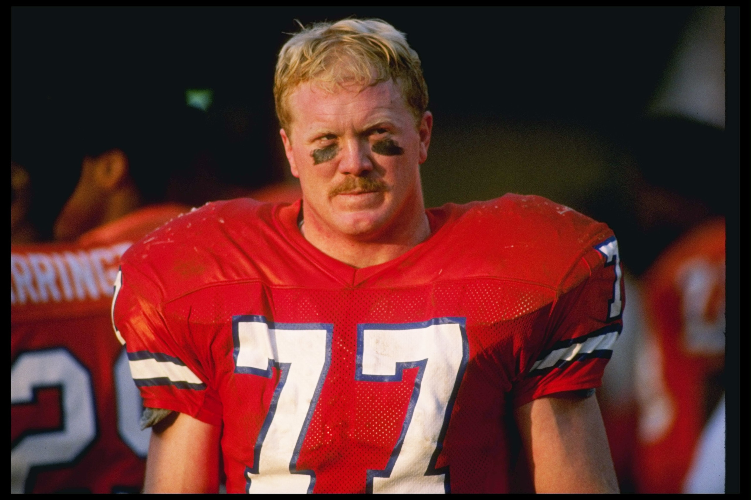 1987:  Denver Broncos defensive lineman Karl Mecklenburg stands on the sidelines during game. Mandatory Credit: Allen Dean Steele  /Allsport