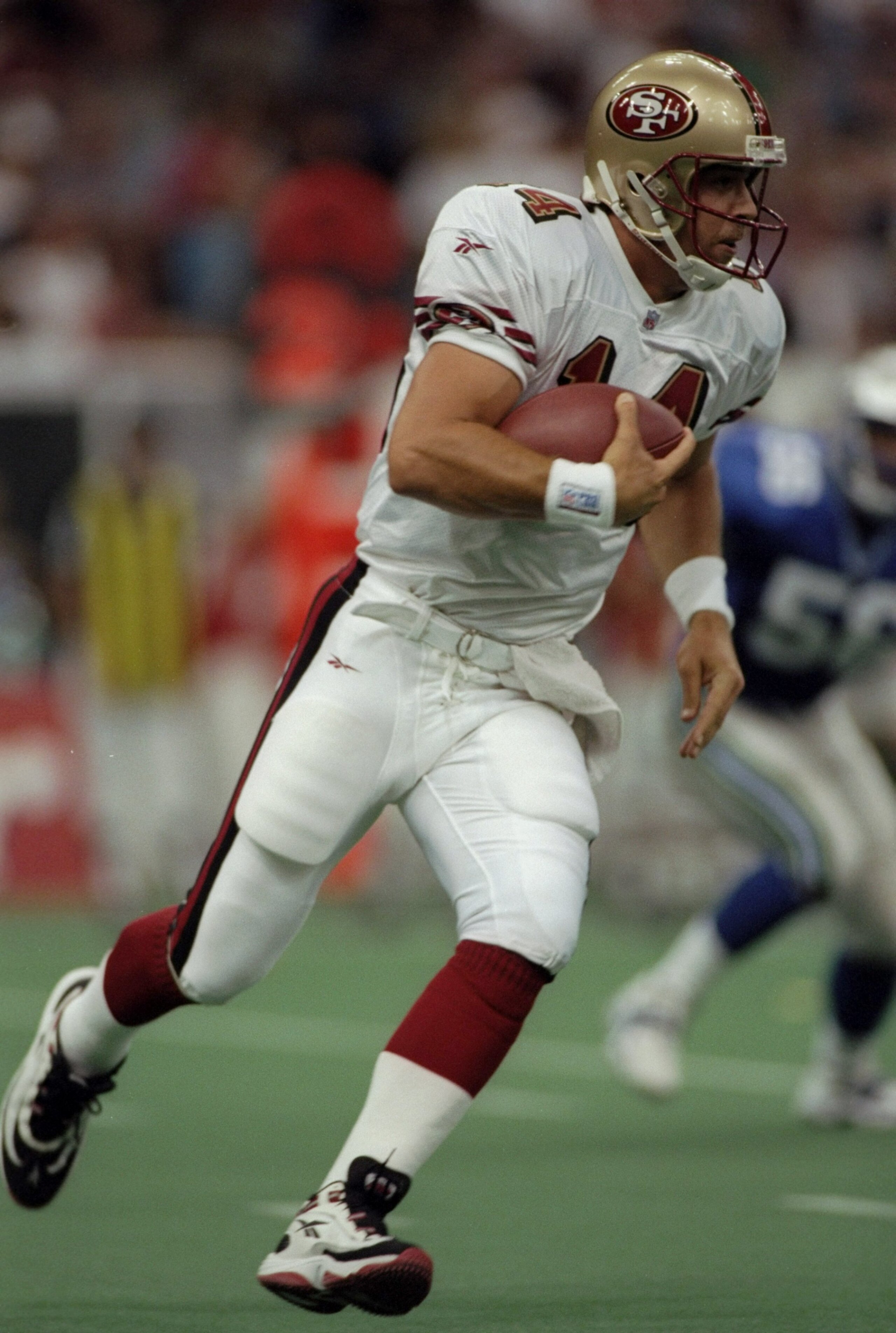 15 Aug 1998:  Quarterback Jim Druckenmiller #14 of the San Francisco 49ers in action during the American Bowl Game against the Seattle Seahawks at the B. C. Place in Vancouver, B. C., Canada. The 49ers defeated the Seahawks 24-21. Mandatory Credit: Otto G