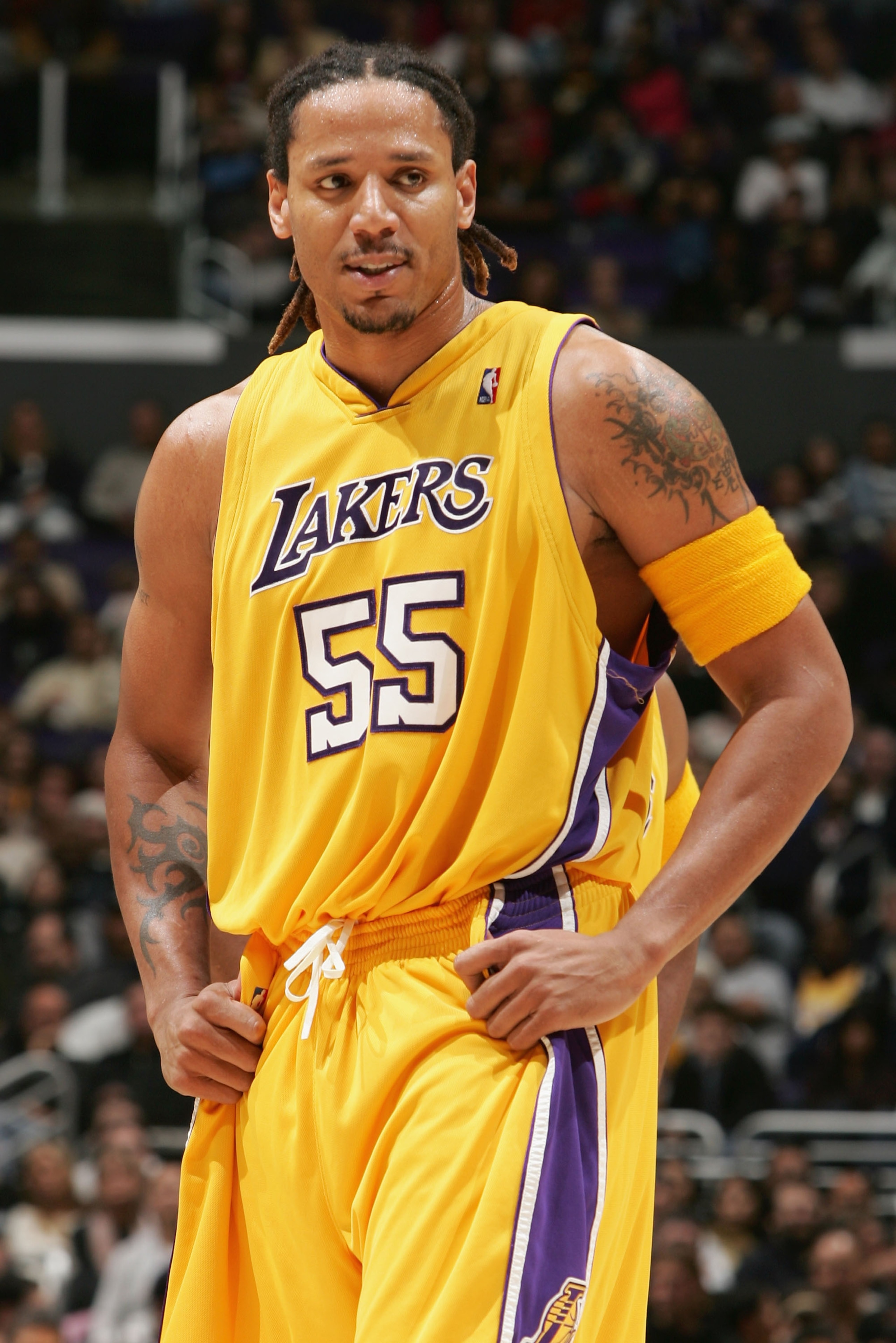 LOS ANGELES - DECEMBER 22:  Brian Grant #55 of the Los Angeles Lakers during the game against the New Orleans Hornets on December 22, 2004 at Staples Center in Los Angeles, California.  The Lakers defeated the Hornets 101-89.  NOTE TO USER: User expressly