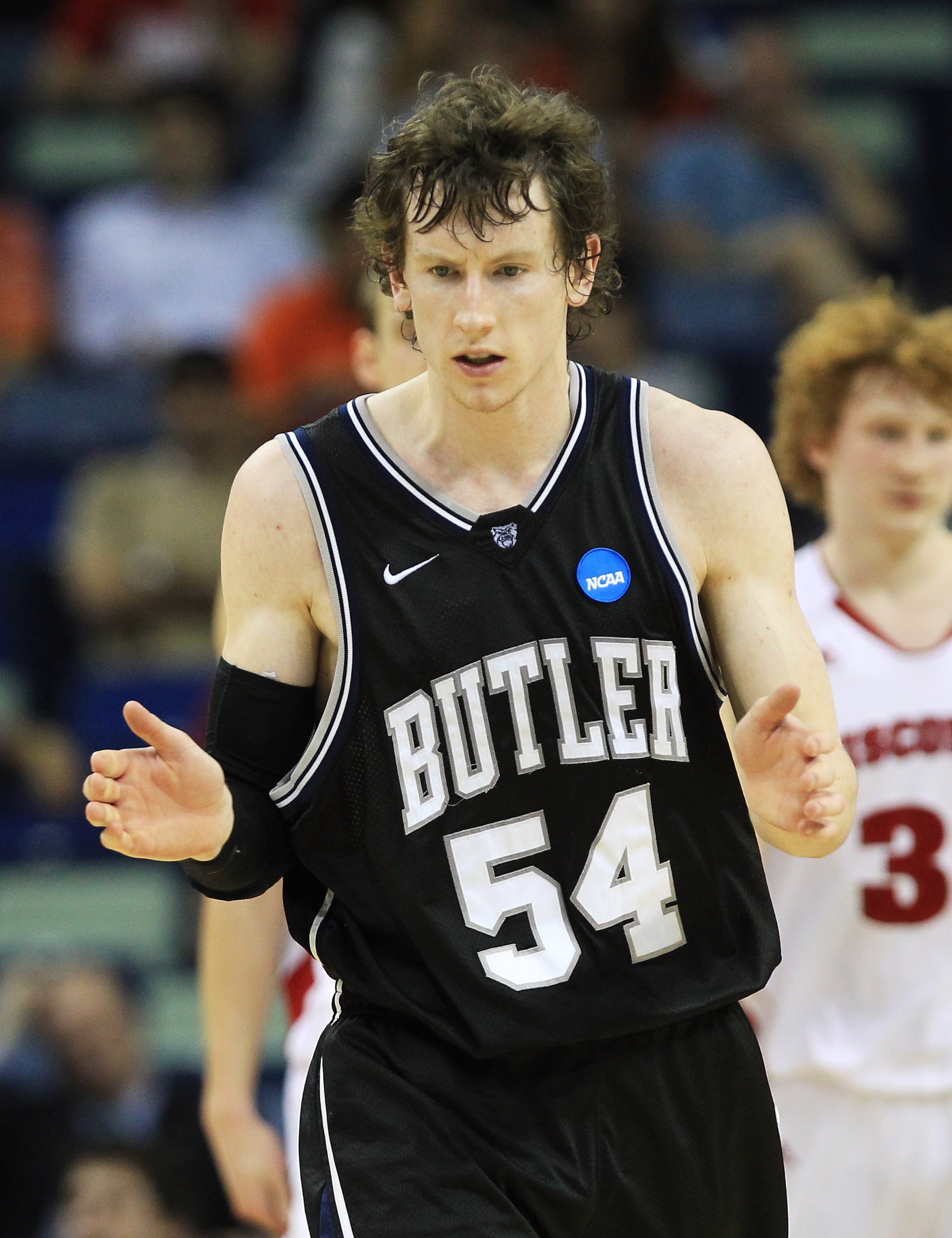 NEW ORLEANS, LA - MARCH 24:  Matt Howard #54 of the Butler Bulldogs reacts during their game against the Wisconsin Badgers during the Southeast regional of the 2011 NCAA men's basketball tournament at New Orleans Arena on March 24, 2011 in New Orleans, Lo