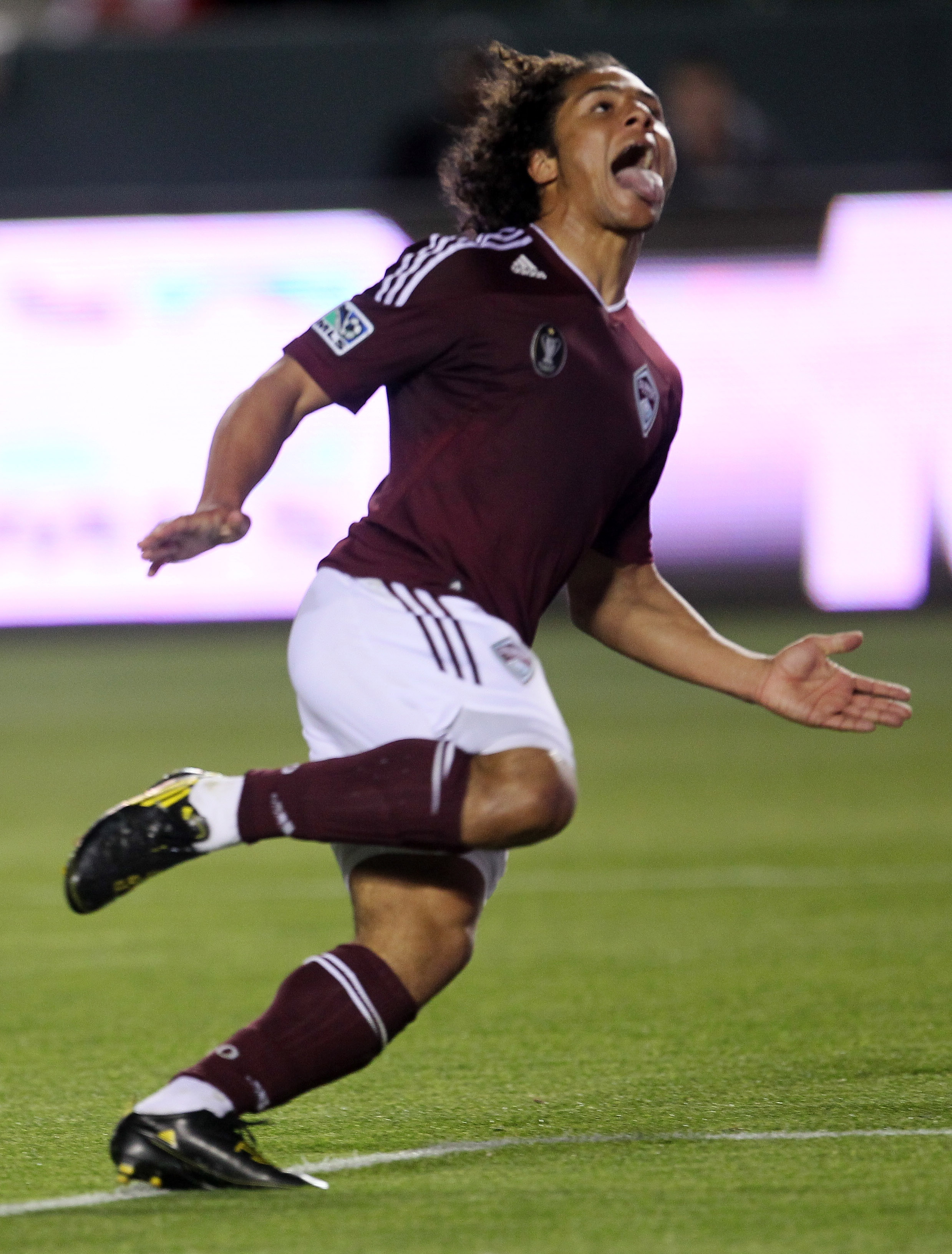 CARSON, CA - MARCH 26: Quincy Amarikwa #12 of the Colorado Rapids celebrates after scoring a first period goal agaisnt Chivas USA at The Home Depot Center on March 26, 2011 in Carson, California. (Photo by Stephen Dunn/Getty Images)
