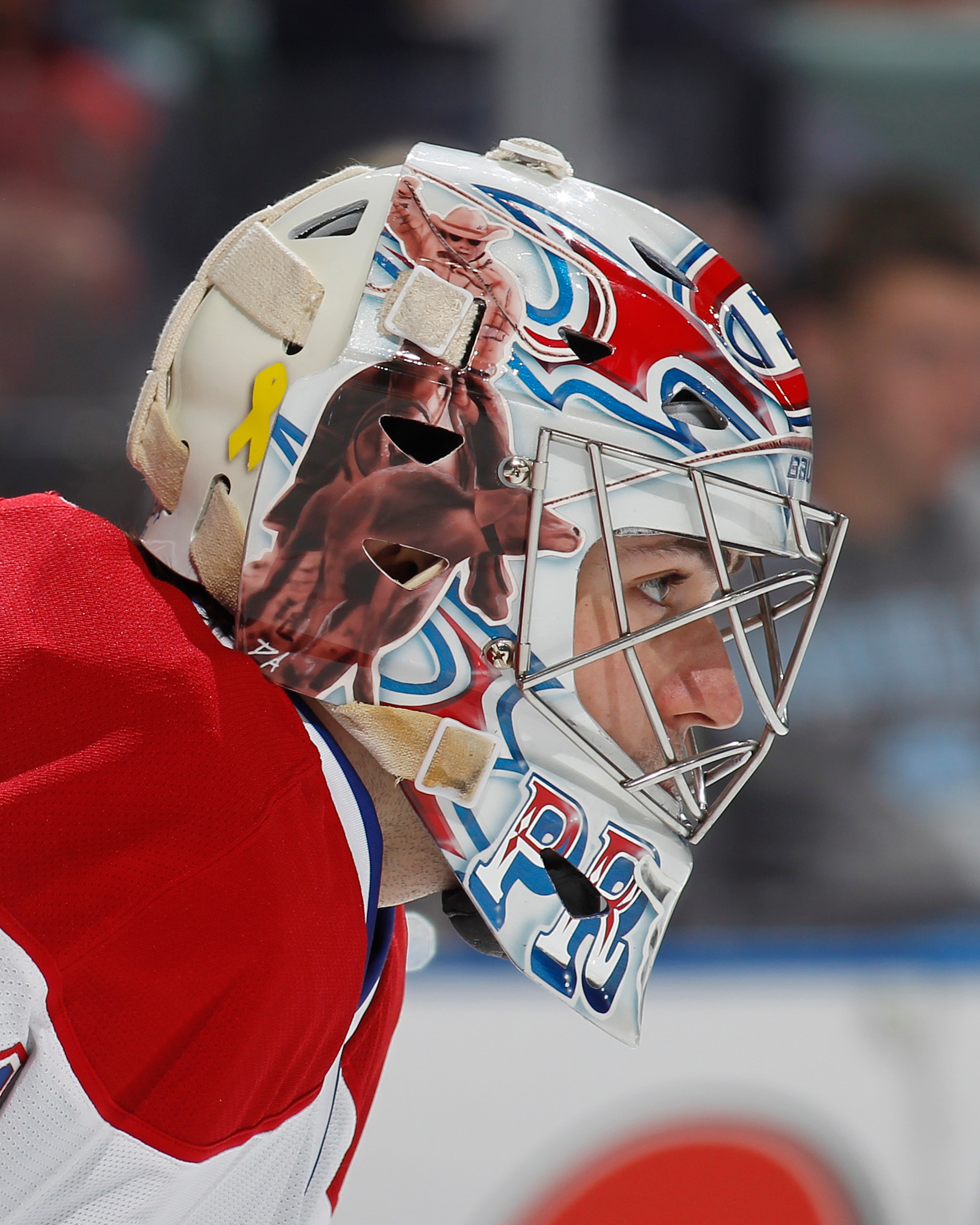 SUNRISE, FL - MARCH 3: A detailed view of the helmet of goaltender Carey Price #31 of the Montreal Canadiens as he looks up ice during play against the Florida Panthers on March 3, 2011 at the BankAtlantic Center in Sunrise, Florida. The Canadiens defeate
