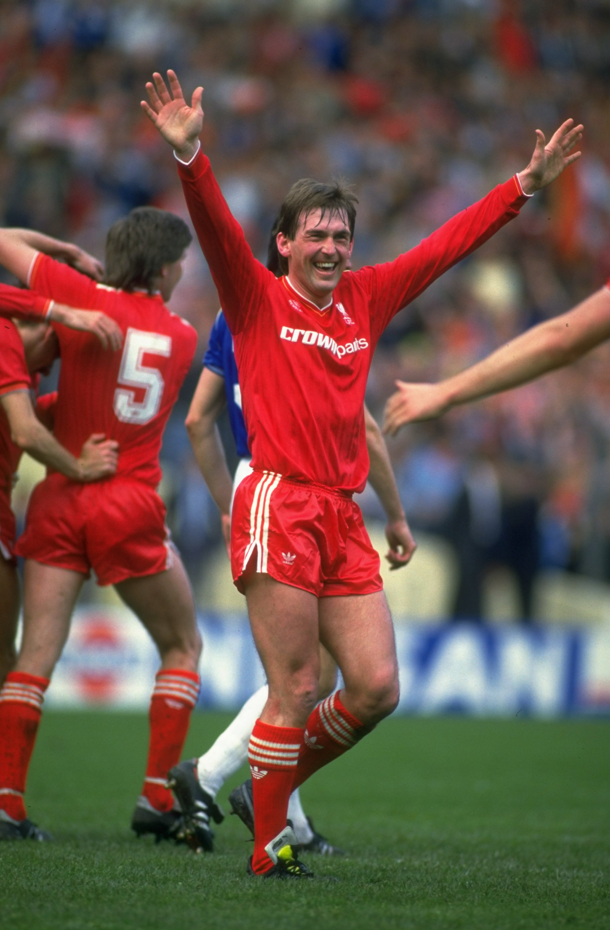 1986:  Kenny Dalglish of Liverpool celebrates during the FA Cup final against Everton at Wembley Stadium in London. Liverpool won the match 3-1.  \ Mandatory Credit: David  Cannon/Allsport