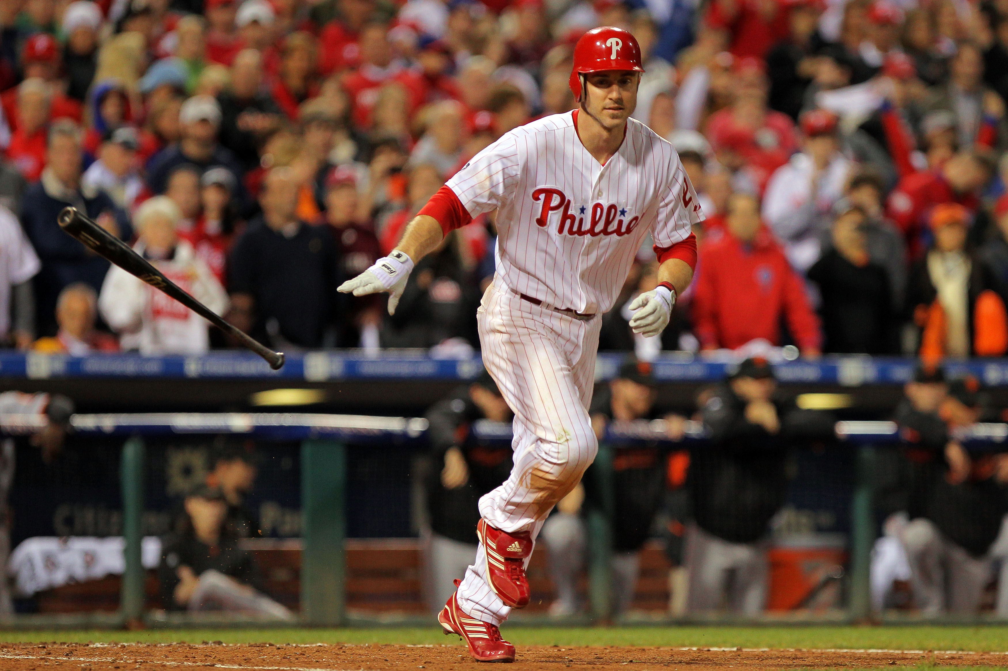 PHILADELPHIA - OCTOBER 23:  Chase Utley #26 of the Philadelphia Phillies walks against the San Francisco Giants in the ninth inning of Game Six of the NLCS during the 2010 MLB Playoffs at Citizens Bank Park on October 23, 2010 in Philadelphia, Pennsylvani