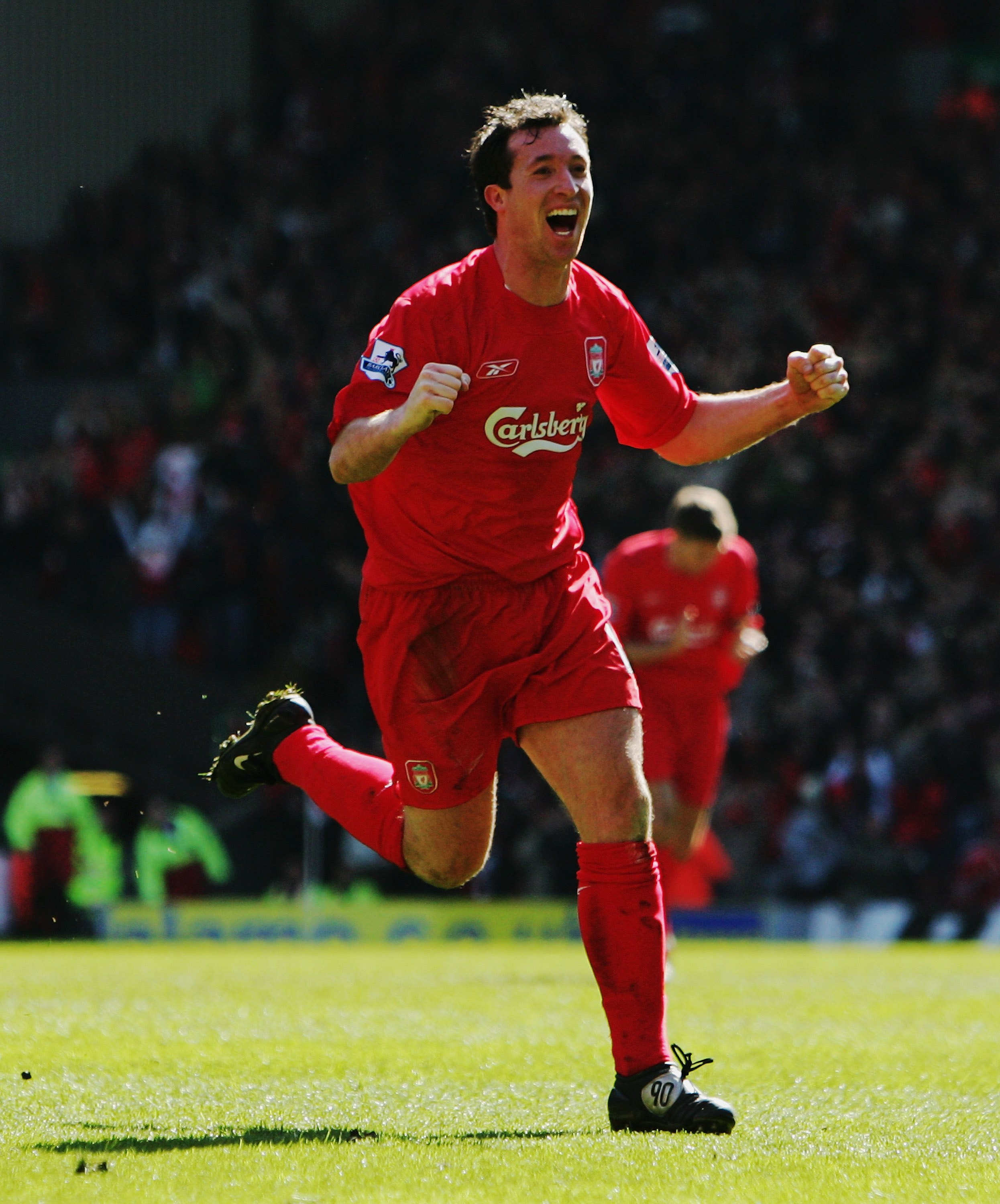 LIVERPOOL, UNITED KINGDOM - APRIL 09:  Robbie Fowler of Liverpool celebrates scoring the opening goal during the Barclays Premiership match between Liverpool and Bolton Wanderers at Anfield on April 9, 2006 in Liverpool, England.  (Photo by Laurence Griff