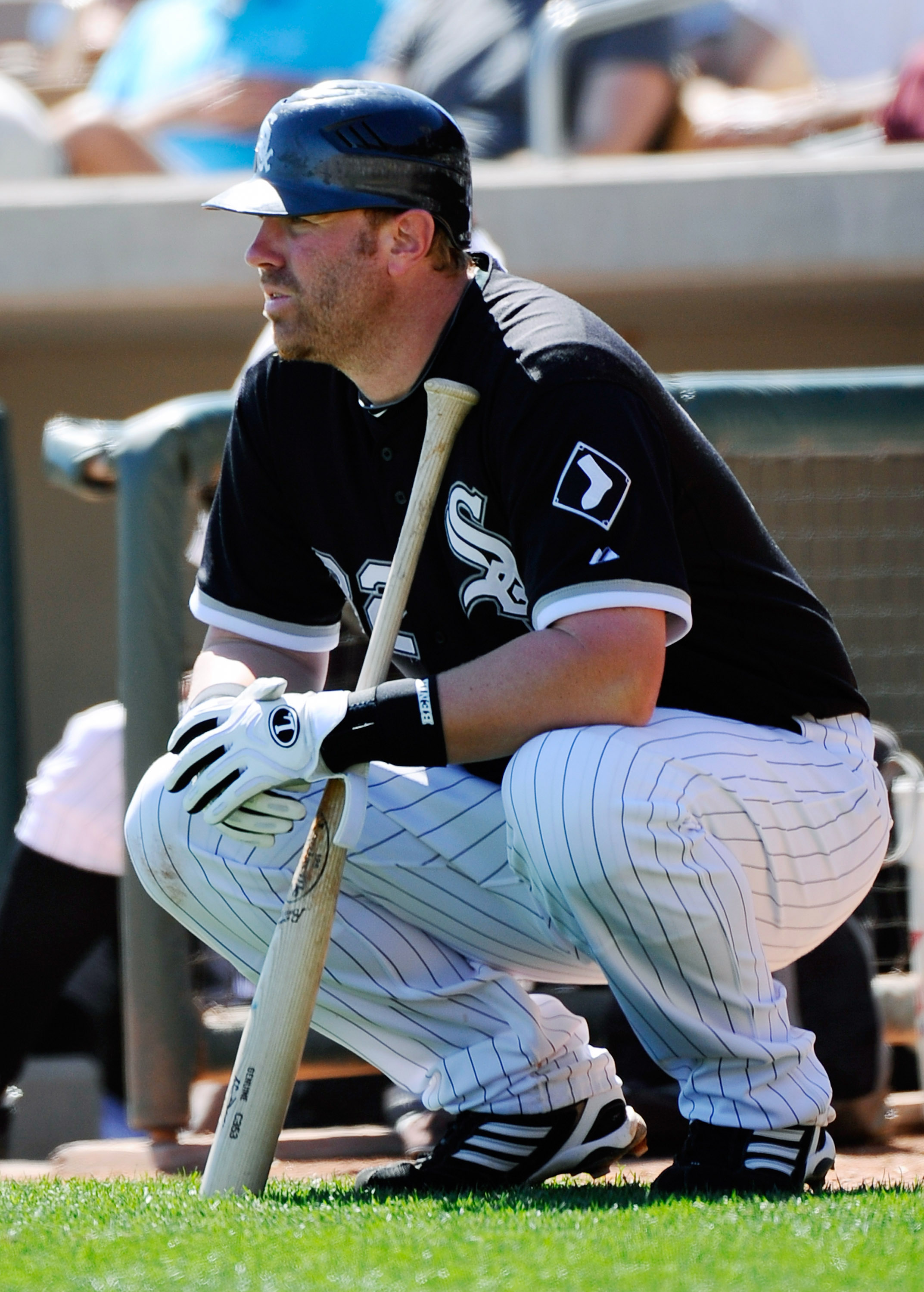 GLENDALE, AZ - MARCH 11:  Adam Dunn #32 of the Chicago White Sox during the spring training baseball game against Chicago Cubs at Camelback Ranch on March 11, 2011 in Glendale, Arizona.  (Photo by Kevork Djansezian/Getty Images)