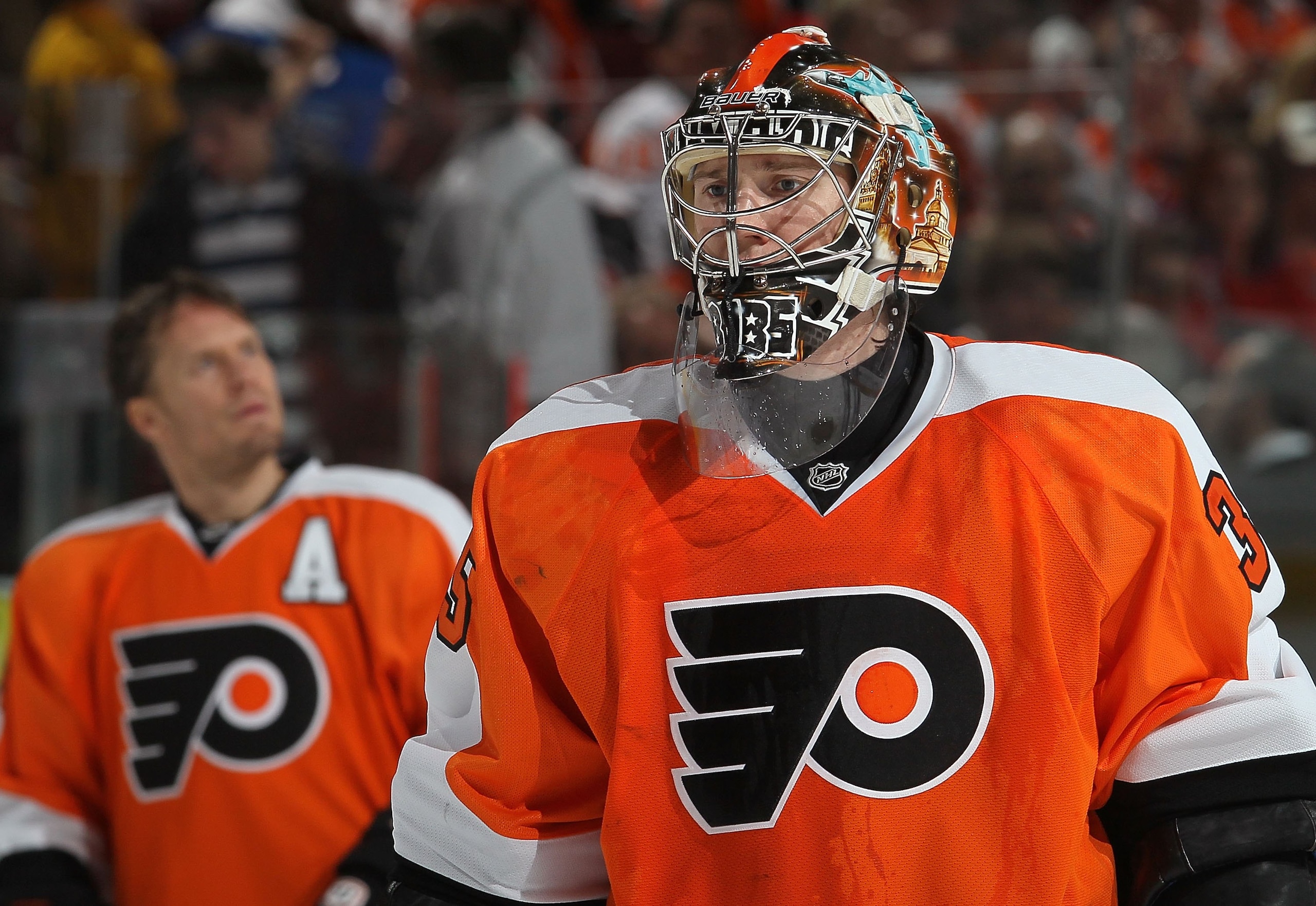 PHILADELPHIA, PA - MARCH 12:  Sergei Bobrovsky #35 of the Philadelphia Flyers in action against the Atlanta Thrashers on March 12, 2011 at Wells Fargo Center in Philadelphia, Pennsylvania.  (Photo by Jim McIsaac/Getty Images)