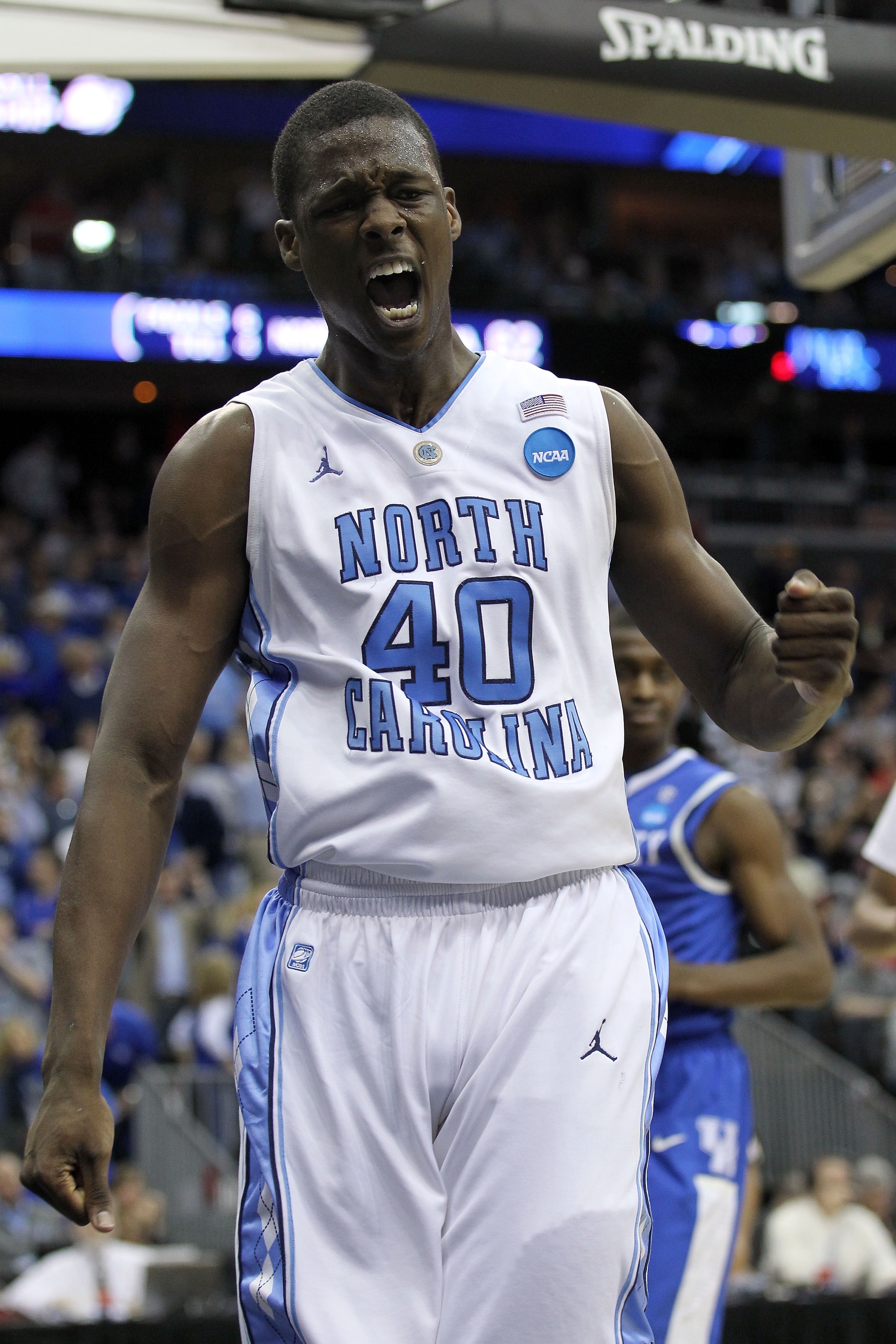 NEWARK, NJ - MARCH 27: Harrison Barnes #40 of the North Carolina Tar Heels reacts after a play in during the second half of the game against the Kentucky Wildcats in the east regional final of the 2011 NCAA men's basketball tournament at Prudential Cente NEWARK, NJ - MARCH 27: Harrison Barnes #40 of the North Carolina Tar Heels reacts after a play in during the second half of the game against the Kentucky Wildcats in the east regional final of the 2011 NCAA men's basketball tournament at Prudential Cente