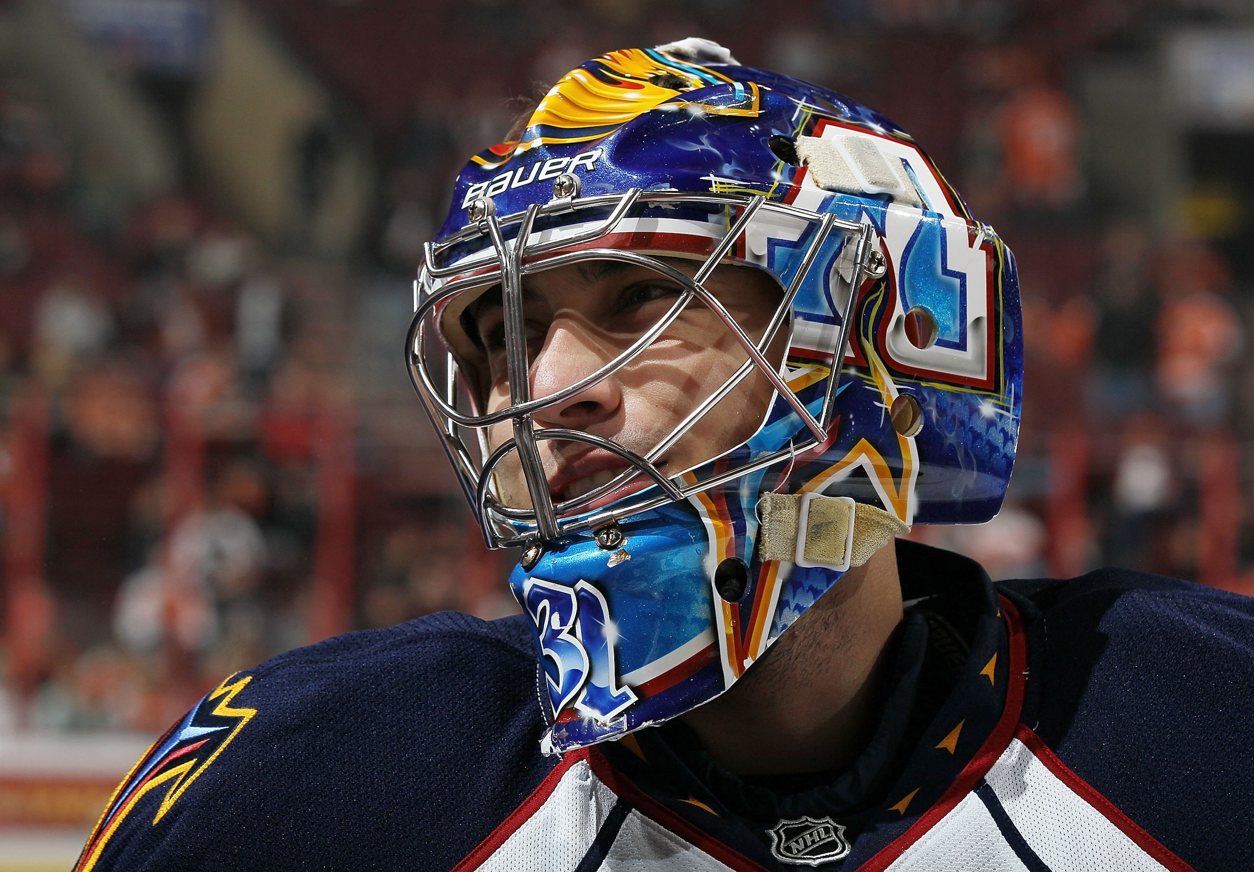PHILADELPHIA, PA - MARCH 12:  Ondrej Pavelec #31 of the Atlanta Thrashers warms up before playing against the Philadelphia Flyers on March 12, 2011 at Wells Fargo Center in Philadelphia, Pennsylvania.  (Photo by Jim McIsaac/Getty Images)