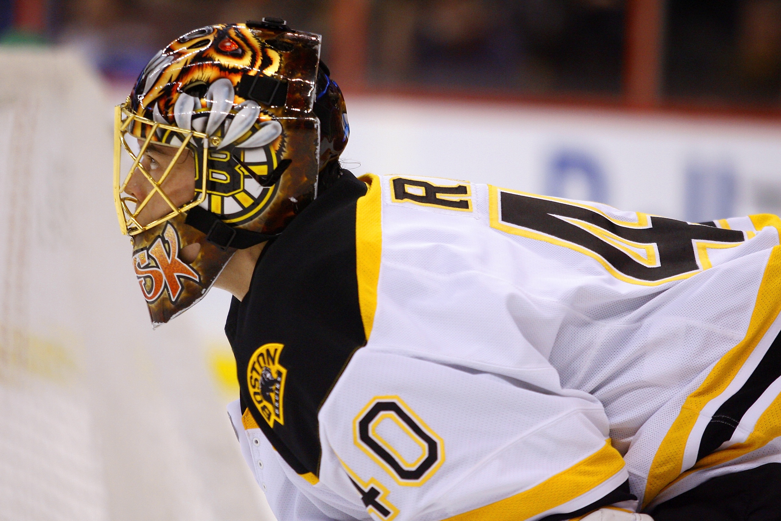 OTTAWA, CANADA - MARCH 01:  Tuukka Rask #40 of the Boston Bruins looks on during a TV timeout in a game against the Ottawa Senators at Scotiabank Place on March 1, 2011 in Ottawa, Canada.  (Photo by Phillip MacCallum/Getty Images)