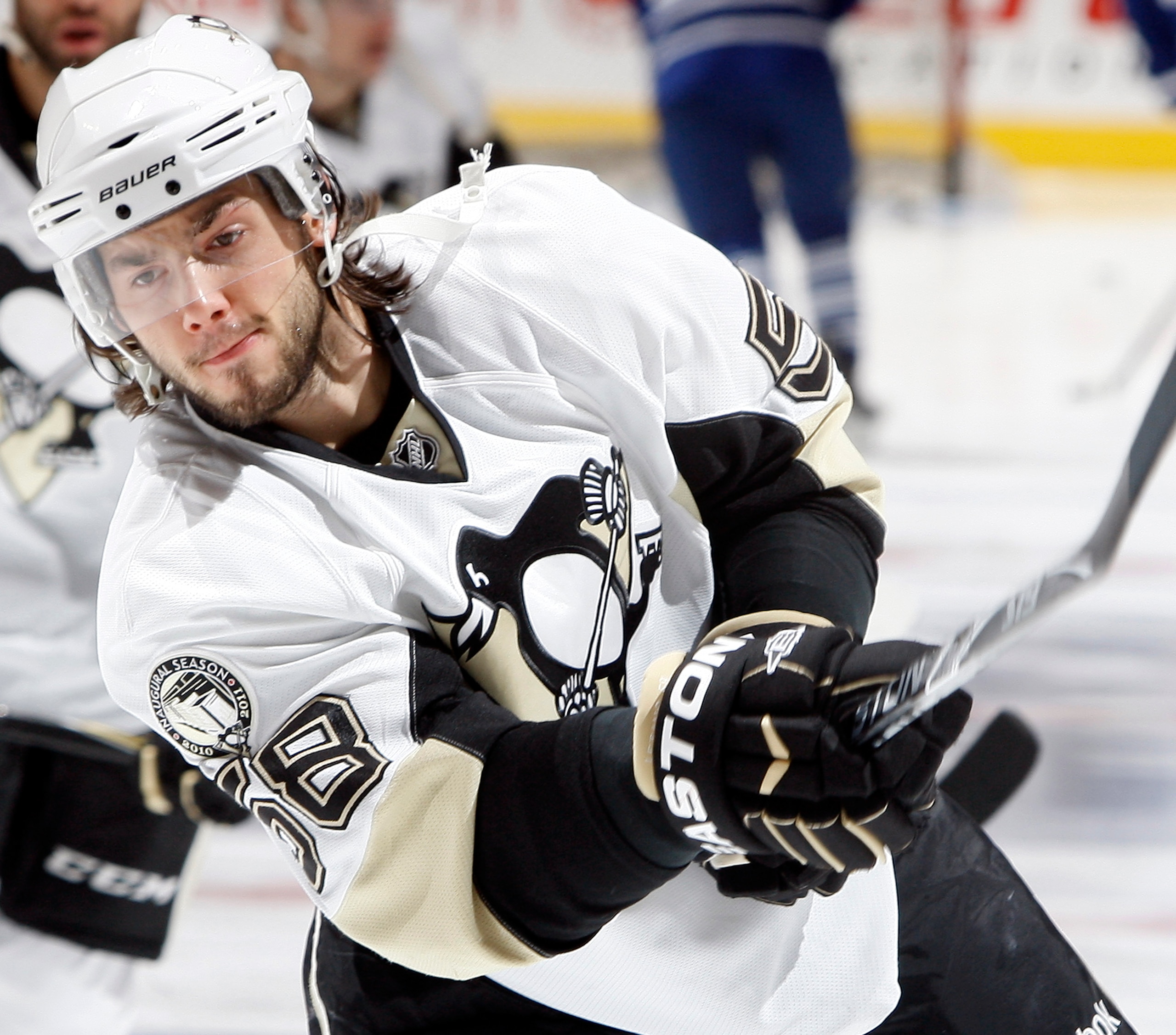 TORONTO, CANADA - FEBRUARY 26: Kris Letang #58 of the Pittsburgh Penguins shoots during warmup before the game against the Toronto Maple Leafs at the Air Canada Centre February 26, 2011 in Toronto, Ontario, Canada. (Photo by Abelimages/Getty Images) TORONTO, CANADA - FEBRUARY 26: Kris Letang #58 of the Pittsburgh Penguins shoots during warmup before the game against the Toronto Maple Leafs at the Air Canada Centre February 26, 2011 in Toronto, Ontario, Canada. (Photo by Abelimages/Getty Images)