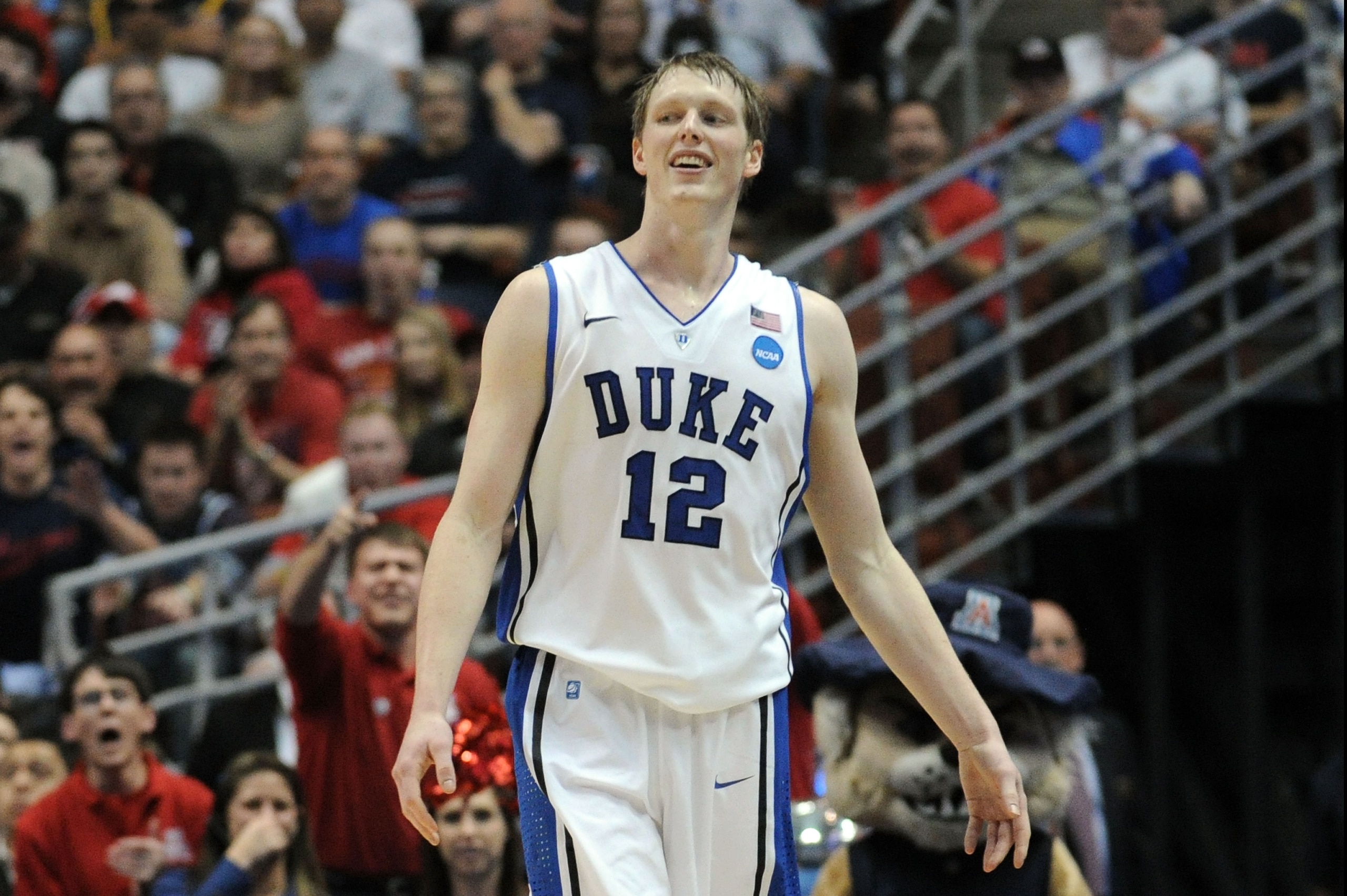 ANAHEIM, CA - MARCH 24: Kyle Singler #12 of the Duke Blue Devils reacts after a play against the Arizona Wildcats during the west regional semifinal of the 2011 NCAA men's basketball tournament at the Honda Center on March 24, 2011 in Anaheim, California ANAHEIM, CA - MARCH 24: Kyle Singler #12 of the Duke Blue Devils reacts after a play against the Arizona Wildcats during the west regional semifinal of the 2011 NCAA men's basketball tournament at the Honda Center on March 24, 2011 in Anaheim, California