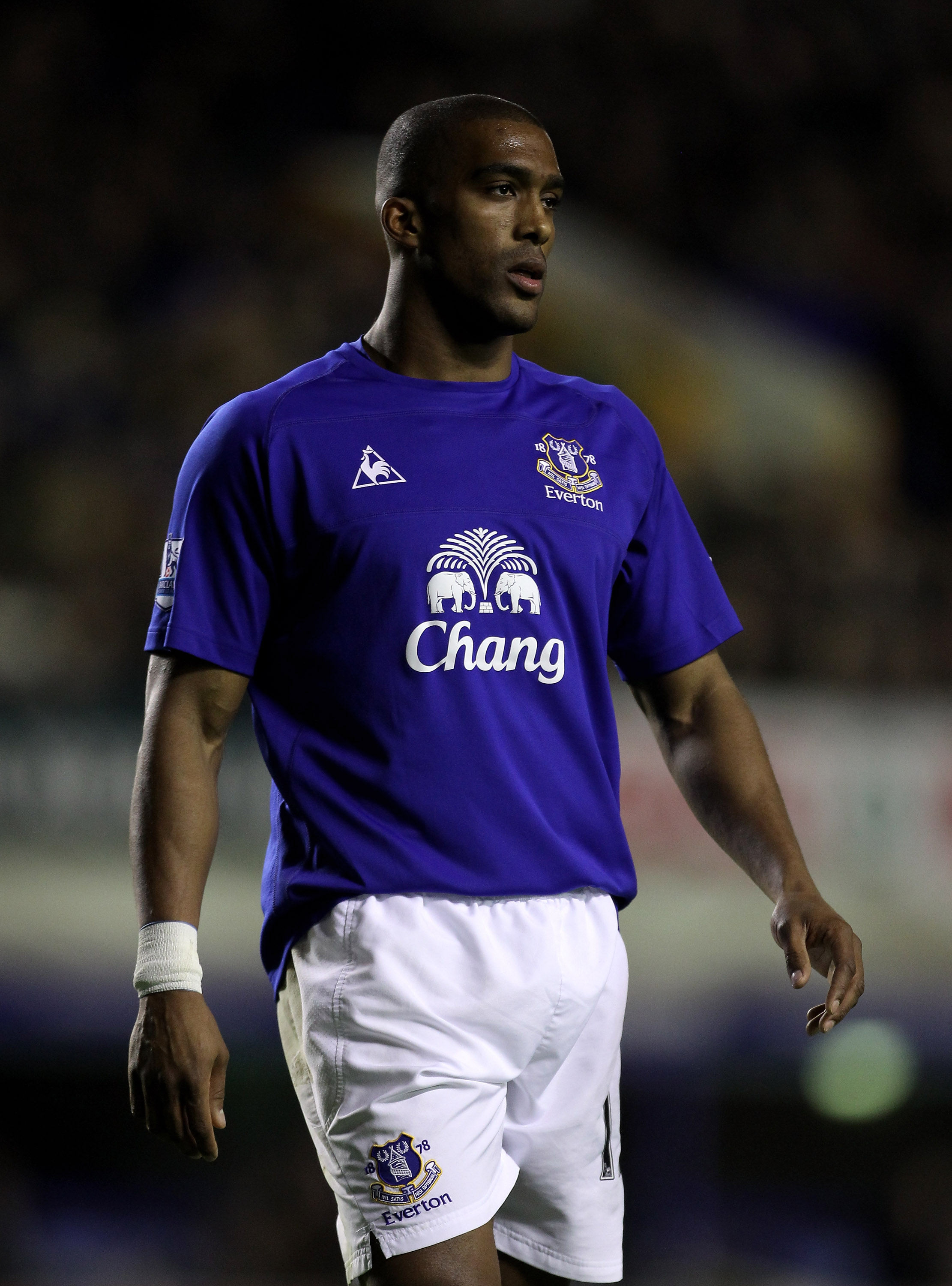 LIVERPOOL, ENGLAND - MARCH 09:   Sylvain Distin of Everton looks on during the Barclays Premier League match between Everton and Birmingham City at Goodison Park on March 9, 2011 in Liverpool, England. (Photo by Alex Livesey/Getty Images)