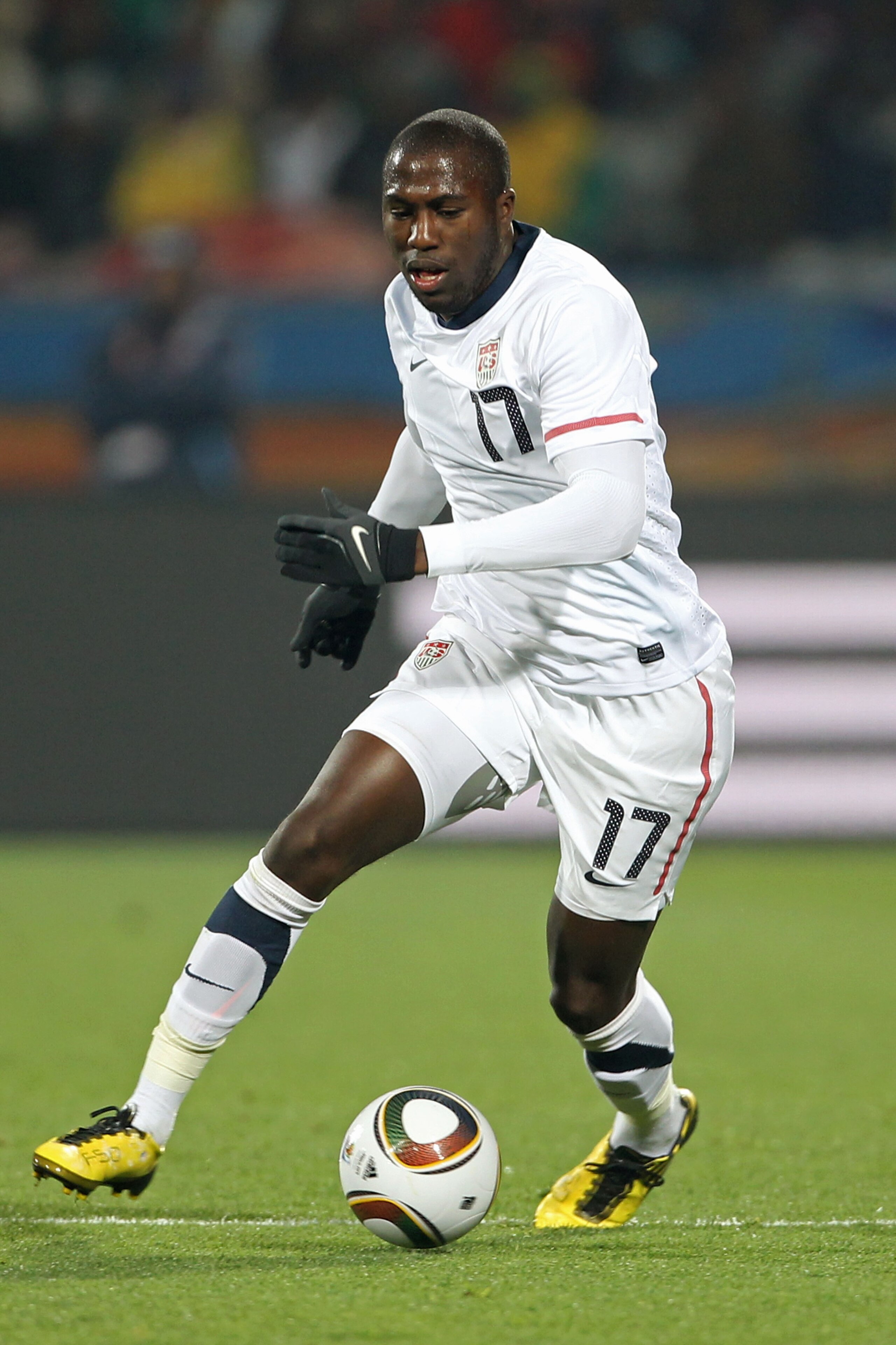 RUSTENBURG, SOUTH AFRICA - JUNE 26:  Jozy Altidore of the United States in action during the 2010 FIFA World Cup South Africa Round of Sixteen match between USA and Ghana at Royal Bafokeng Stadium on June 26, 2010 in Rustenburg, South Africa.  (Photo by P