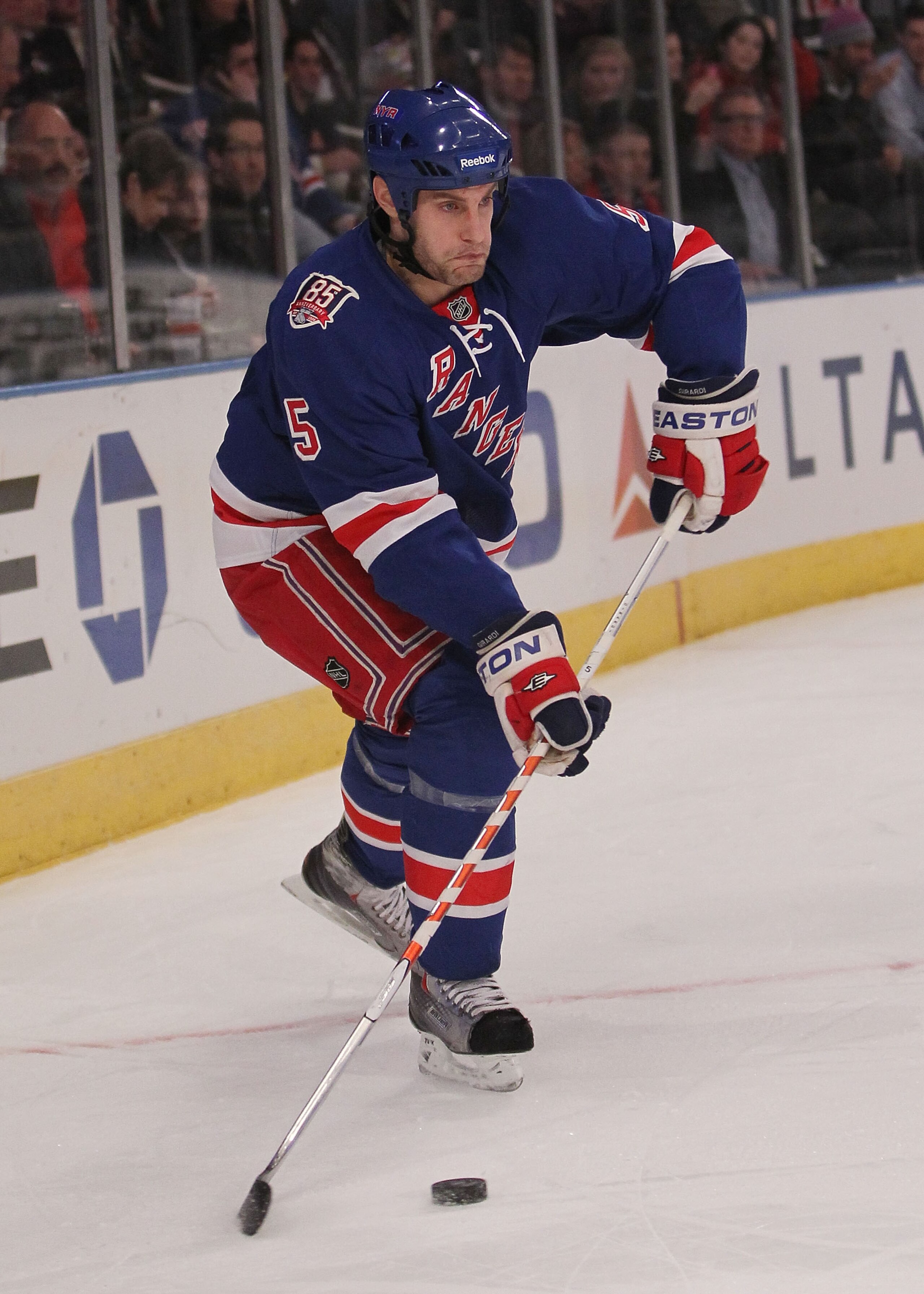 NEW YORK, NY - MARCH 01: Dan Girardi #5 of the New York Rangers against the Buffalo Sabres at Madison Square Garden on March 1, 2011 in New York City.  (Photo by Nick Laham/Getty Images)