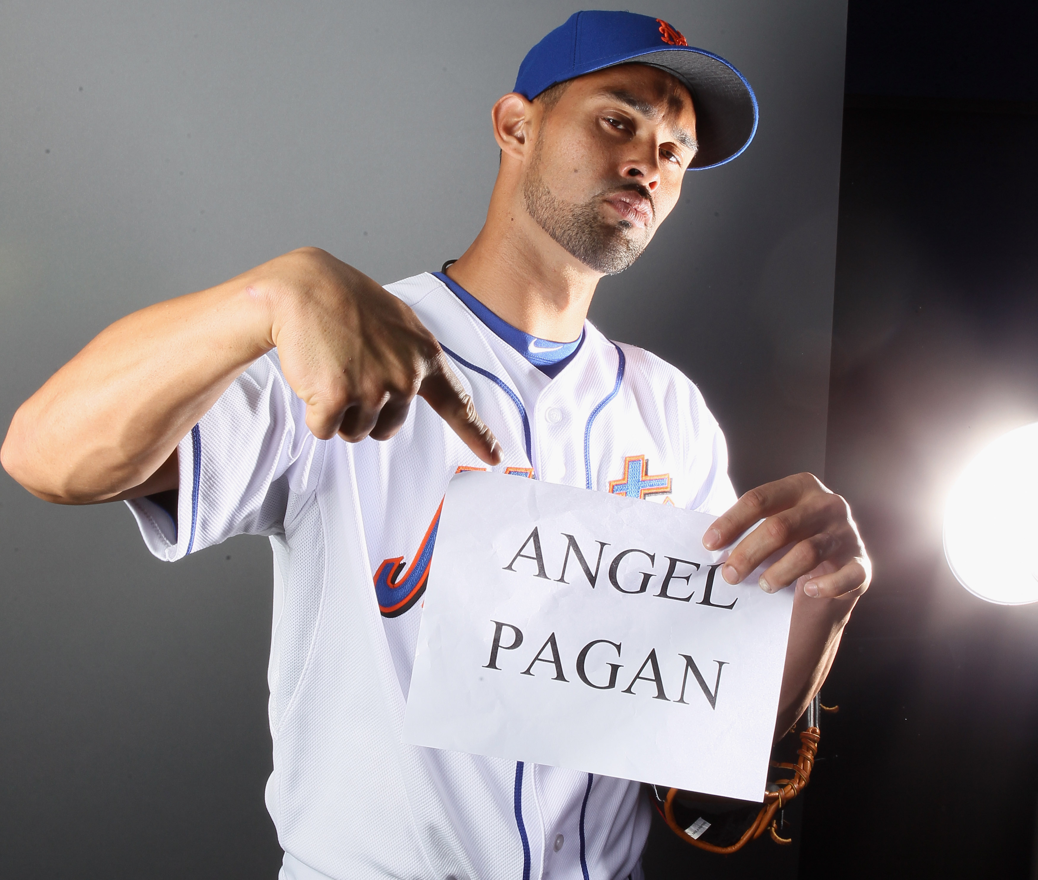 PORT ST. LUCIE, FL - FEBRUARY 24:  RY 24:  RY 24:  RY 24:  RY 24:  Angel Pagan #16 of the New York Mets poses for a portrait during the New York Mets Photo Day on February 24, 2011 at Digital Domain Park in Port St. Lucie, Florida.  (Photo by Elsa/Getty I