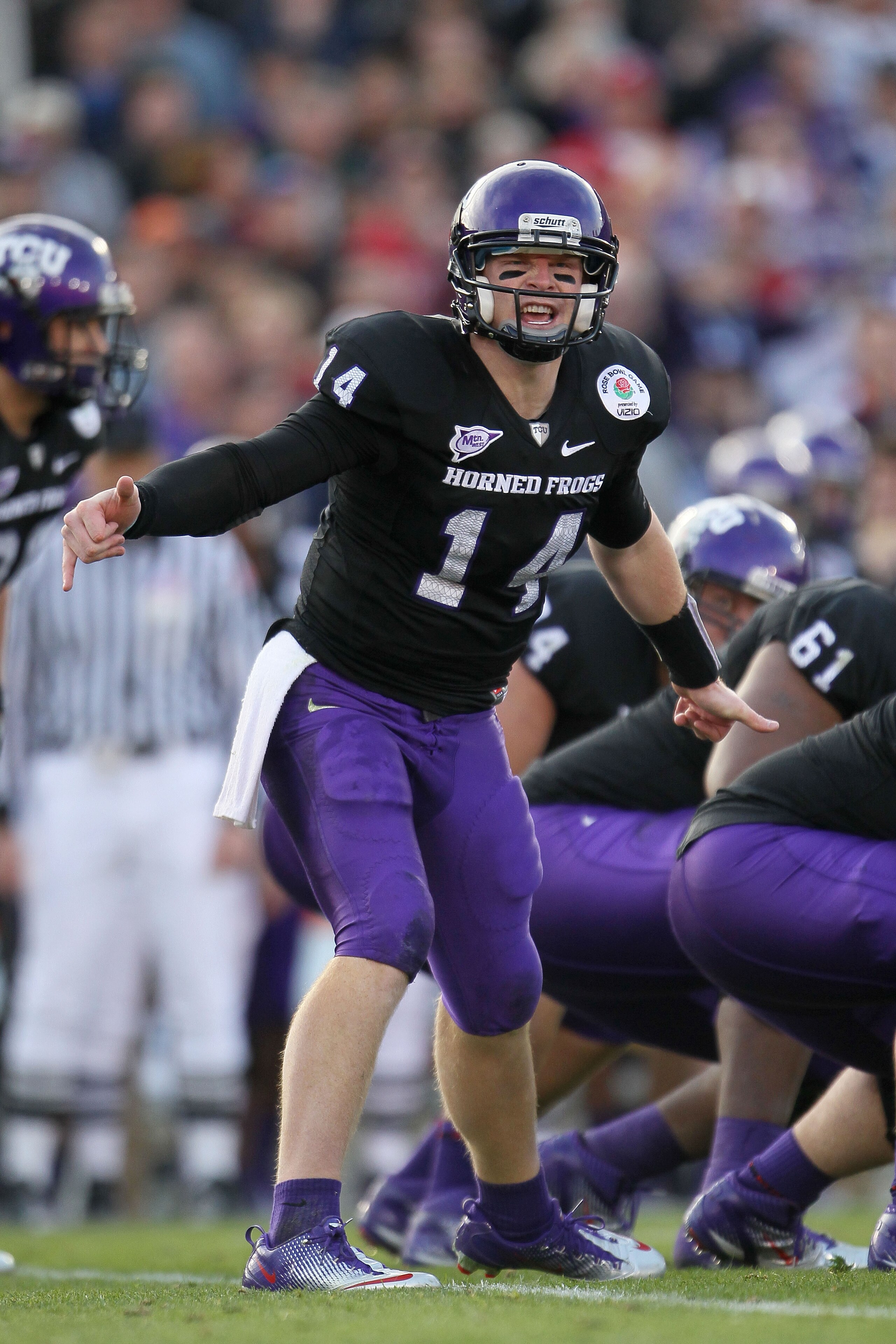 PASADENA, CA - JANUARY 01: Quarterback Andy Dalton #14 of the TCU Horned Frogs signals a play against the Wisconsin Badgers during the 97th Rose Bowl game on January 1, 2011 in Pasadena, California. (Photo by Jeff Gross/Getty Images) PASADENA, CA - JANUARY 01: Quarterback Andy Dalton #14 of the TCU Horned Frogs signals a play against the Wisconsin Badgers during the 97th Rose Bowl game on January 1, 2011 in Pasadena, California. (Photo by Jeff Gross/Getty Images)
