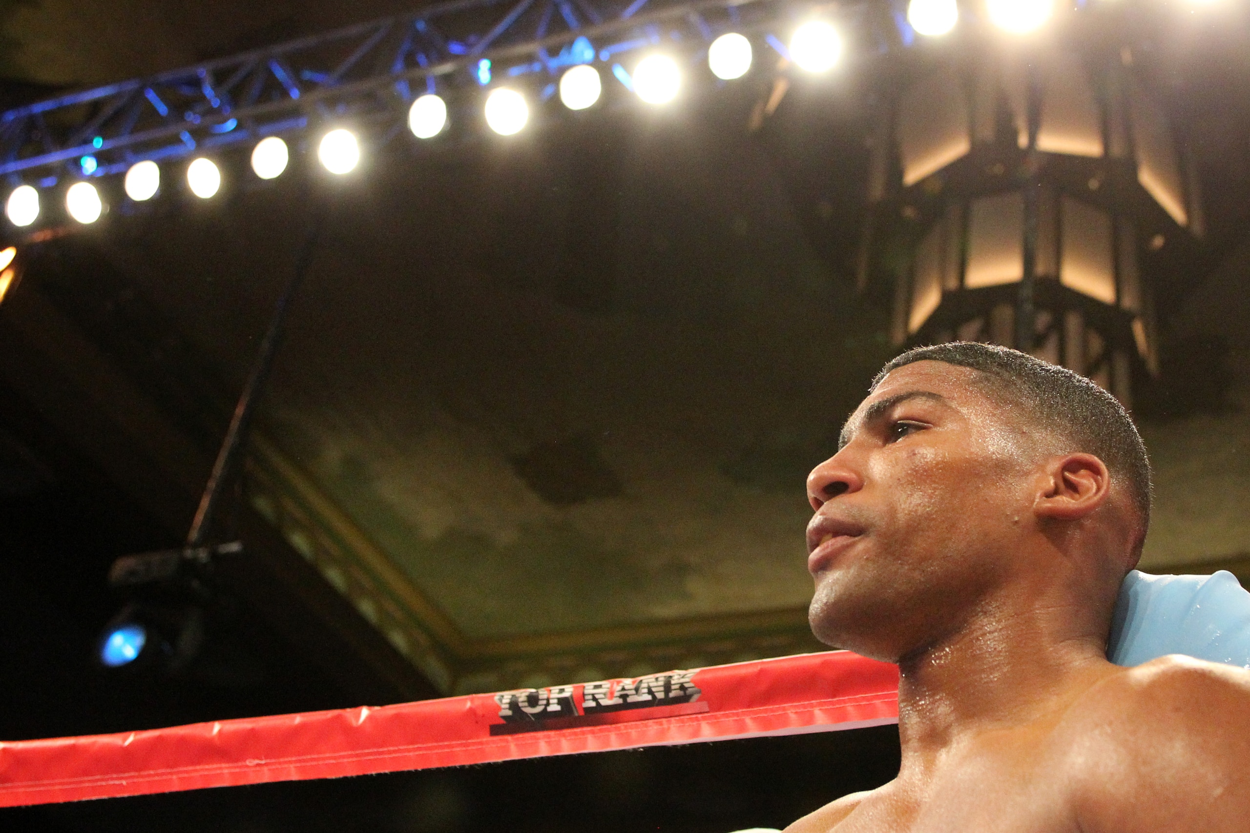 ATLANTIC CITY, NJ - MARCH 26: Yuriorkis Gamboa sits in his corner between rounds during his IBF WBA World Featherweight title bout against Jorge Solis of Mexico during Top Rank's 'Featherweight Fury' on March 26, 2011 at Boardwalk Hall in Atlantic City, N