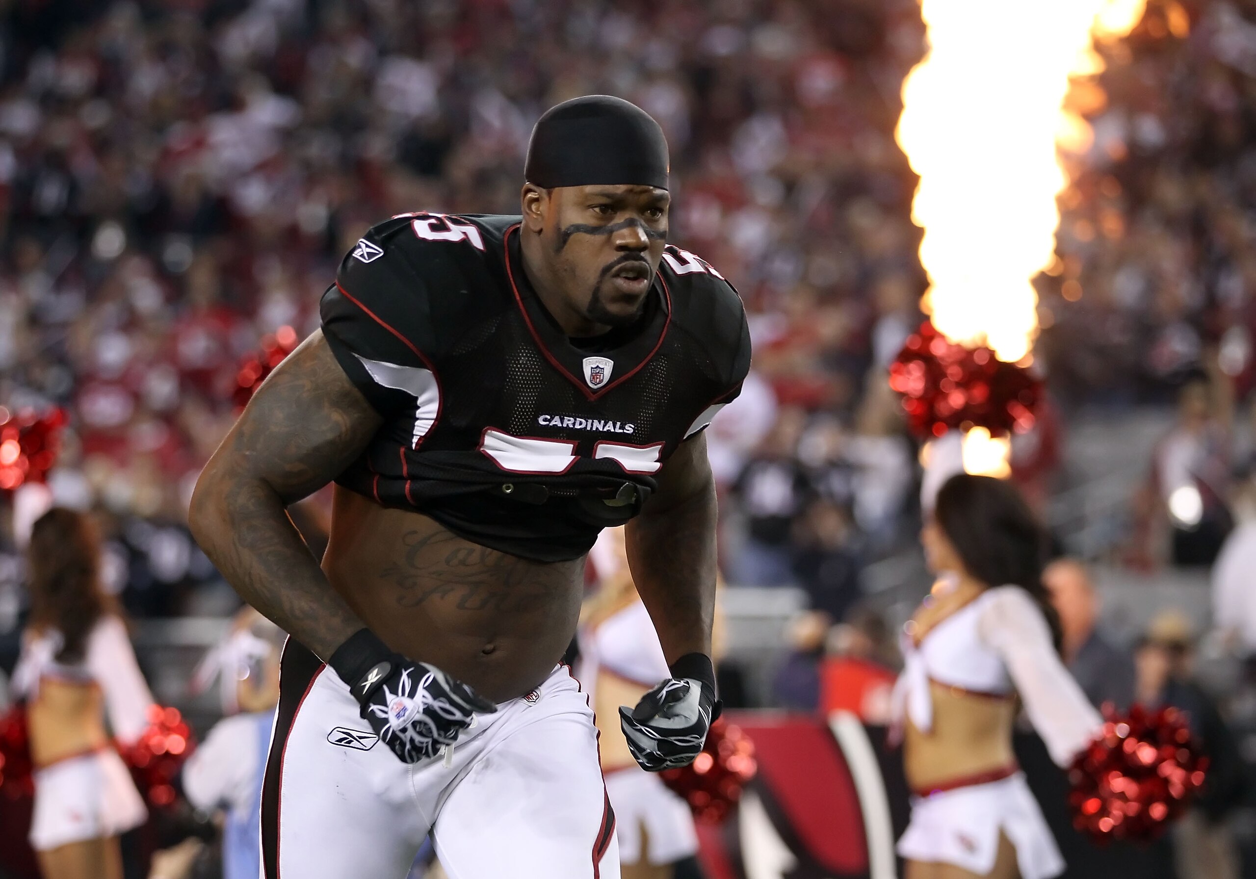 GLENDALE, AZ - NOVEMBER 29:  Linebacker Joey Porter #55 of the Arizona Cardinals is introduced before the NFL game against the San Francisco 49ers at the University of Phoenix Stadium on November 29, 2010 in Glendale, Arizona.  The 49ers defeated the Card