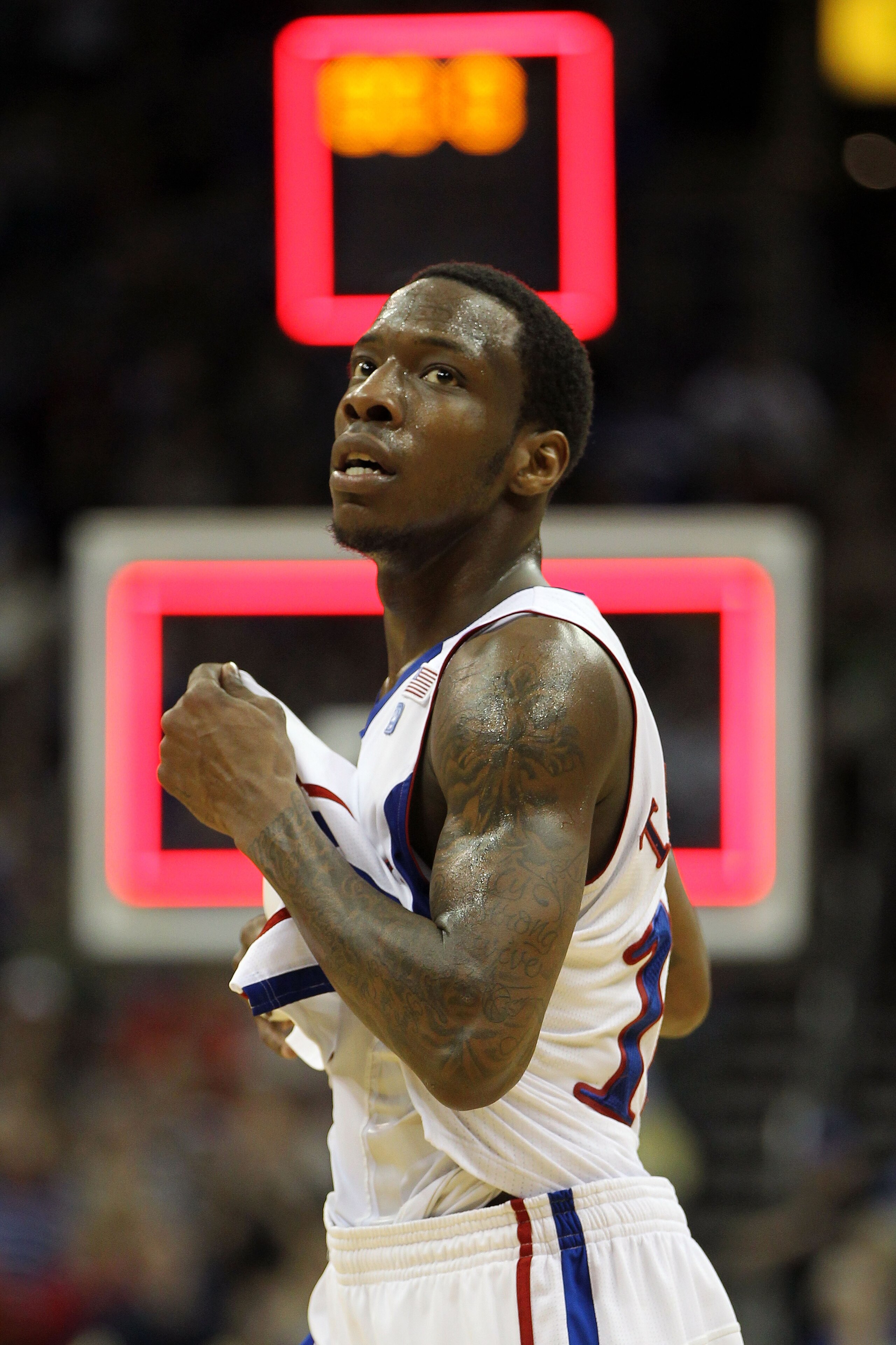 KANSAS CITY, MO - MARCH 11:  Tyshawn Taylor #10 of the Kansas Jayhawks reacts after defeating the Colorado Buffaloes 90-83 during their semifinal game in the 2011 Phillips 66 Big 12 Men's Basketball Tournament at Sprint Center on March 11, 2011 in Kansas