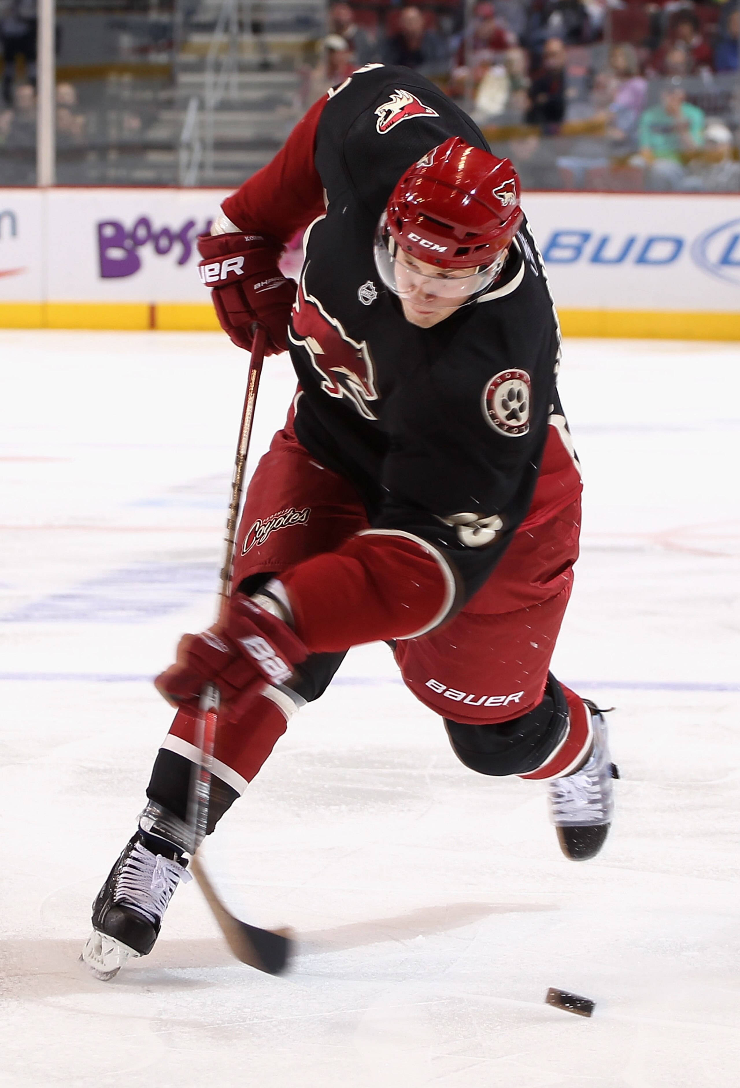 GLENDALE, AZ - MARCH 22: Lauri Korpikoski #28 of the Phoenix Coyotes breaks his stick as he attempts a shot against the St. Louis Blues during the second period of the NHL game at Jobing.com Arena on March 22, 2011 in Glendale, Arizona. (Photo by Christ GLENDALE, AZ - MARCH 22: Lauri Korpikoski #28 of the Phoenix Coyotes breaks his stick as he attempts a shot against the St. Louis Blues during the second period of the NHL game at Jobing.com Arena on March 22, 2011 in Glendale, Arizona. (Photo by Christ