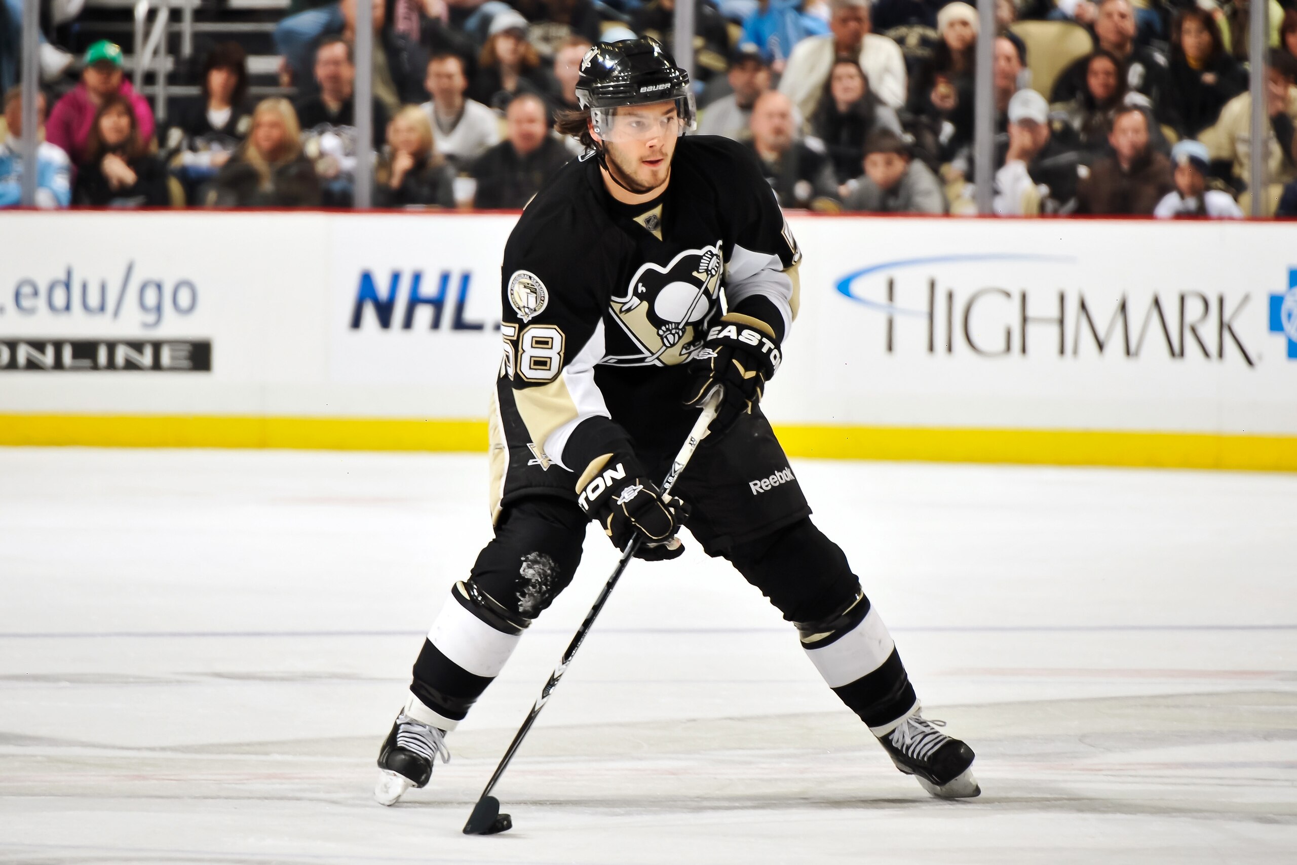 PITTSBURGH, PA - MARCH 13: Kris Letang #58 of the Pittsburgh Penguins skates with the puck against the Edmonton Oilers on March 13, 2011 at CONSOL Energy Center in Pittsburgh, Pennsylvania. (Photo by Jamie Sabau/Getty Images) PITTSBURGH, PA - MARCH 13: Kris Letang #58 of the Pittsburgh Penguins skates with the puck against the Edmonton Oilers on March 13, 2011 at CONSOL Energy Center in Pittsburgh, Pennsylvania. (Photo by Jamie Sabau/Getty Images)