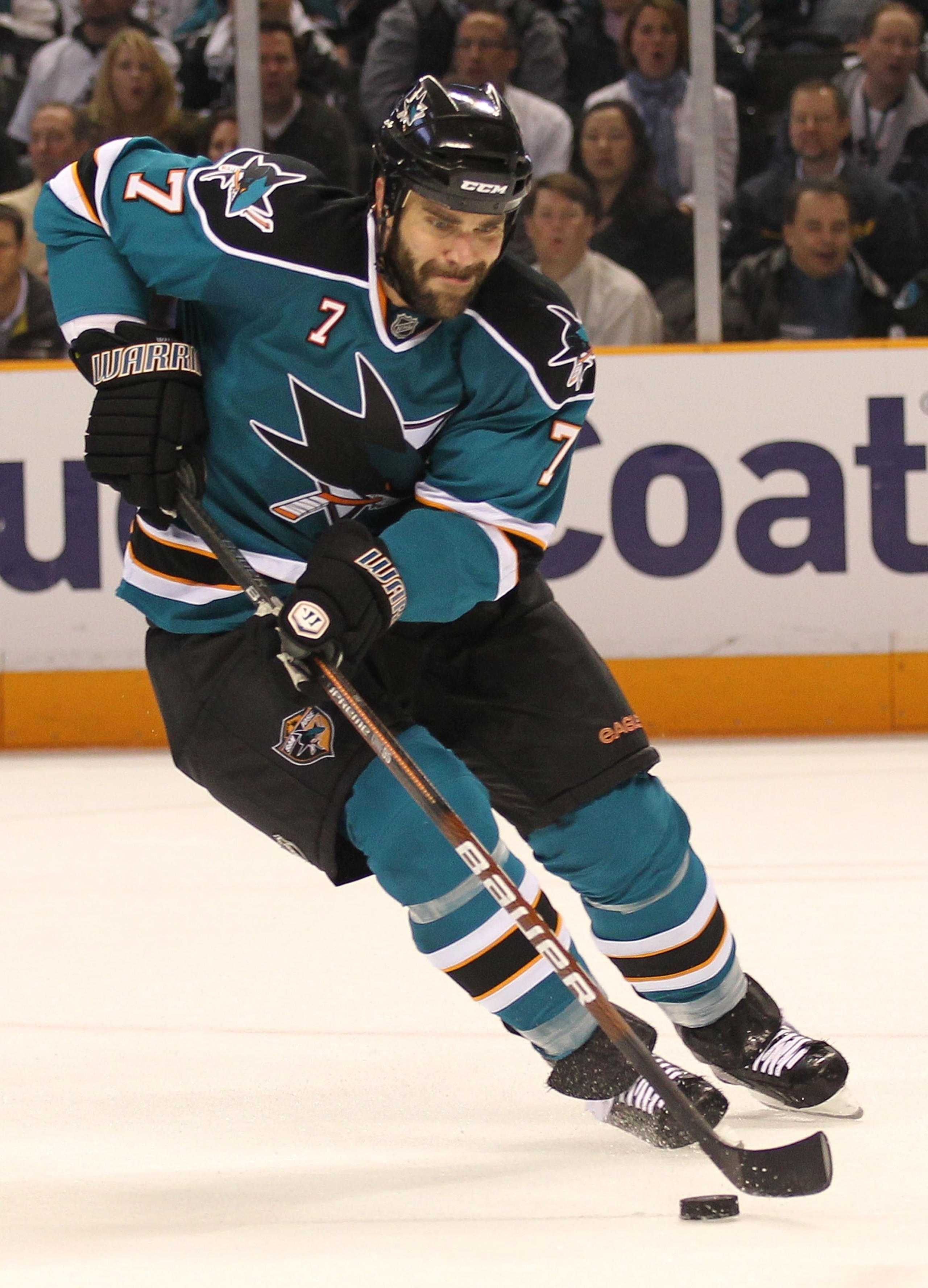 SAN JOSE, CA - MAY 08:  Niclas Wallin #7 of the San Jose Sharks in action against the Detroit Red Wings in Game Five of the Western Conference Semifinals during the 2010 NHL Stanley Cup Playoffs at HP Pavilion on May 8, 2010 in San Jose, California.  (Pho