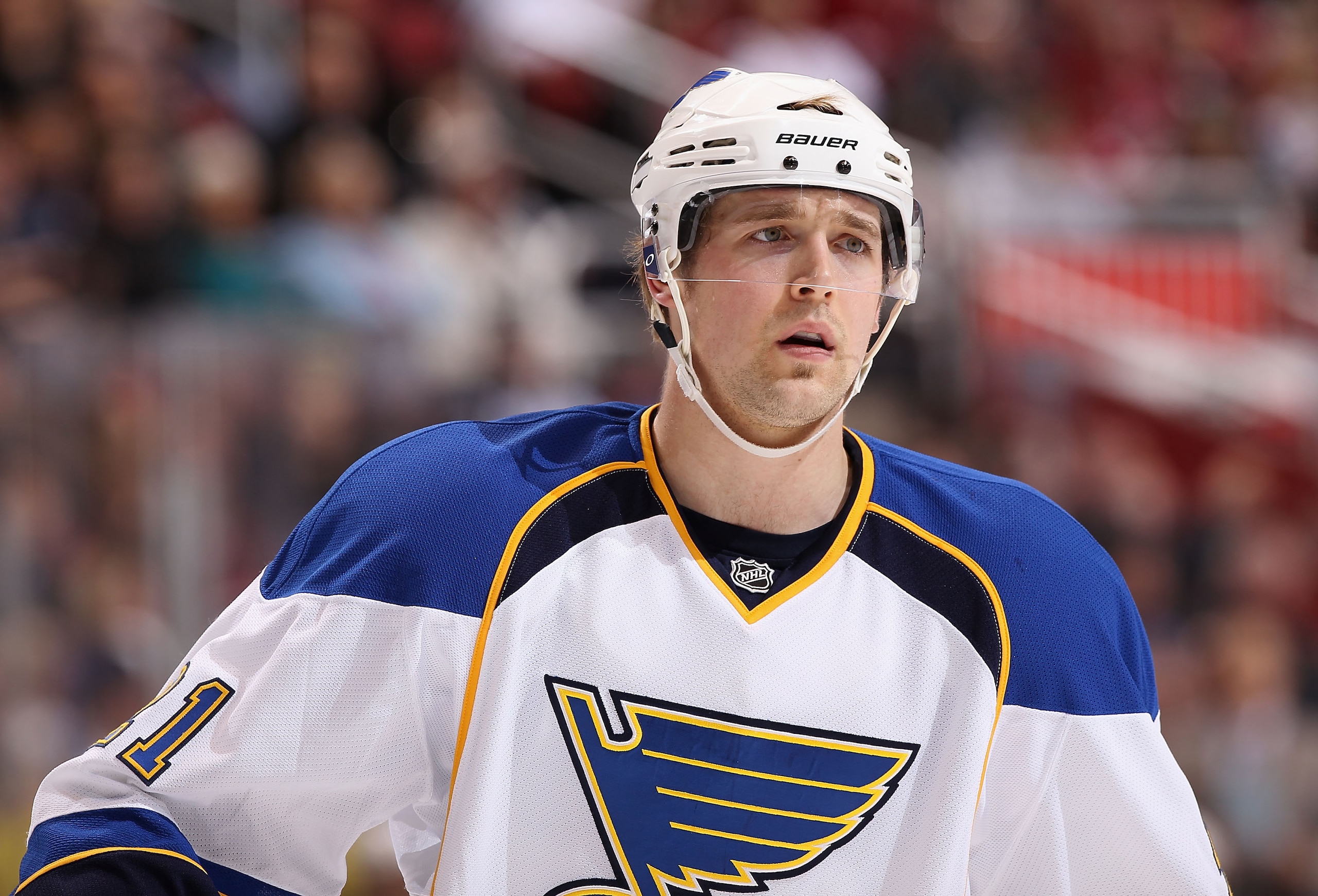 GLENDALE, AZ - MARCH 22: Patrik Berglund #21 of the St. Louis Blues during the NHL game against the Phoenix Coyotes at Jobing.com Arena on March 22, 2011 in Glendale, Arizona. The Coyotes defeated the Blues 2-1. (Photo by Christian Petersen/Getty Image GLENDALE, AZ - MARCH 22: Patrik Berglund #21 of the St. Louis Blues during the NHL game against the Phoenix Coyotes at Jobing.com Arena on March 22, 2011 in Glendale, Arizona. The Coyotes defeated the Blues 2-1. (Photo by Christian Petersen/Getty Image