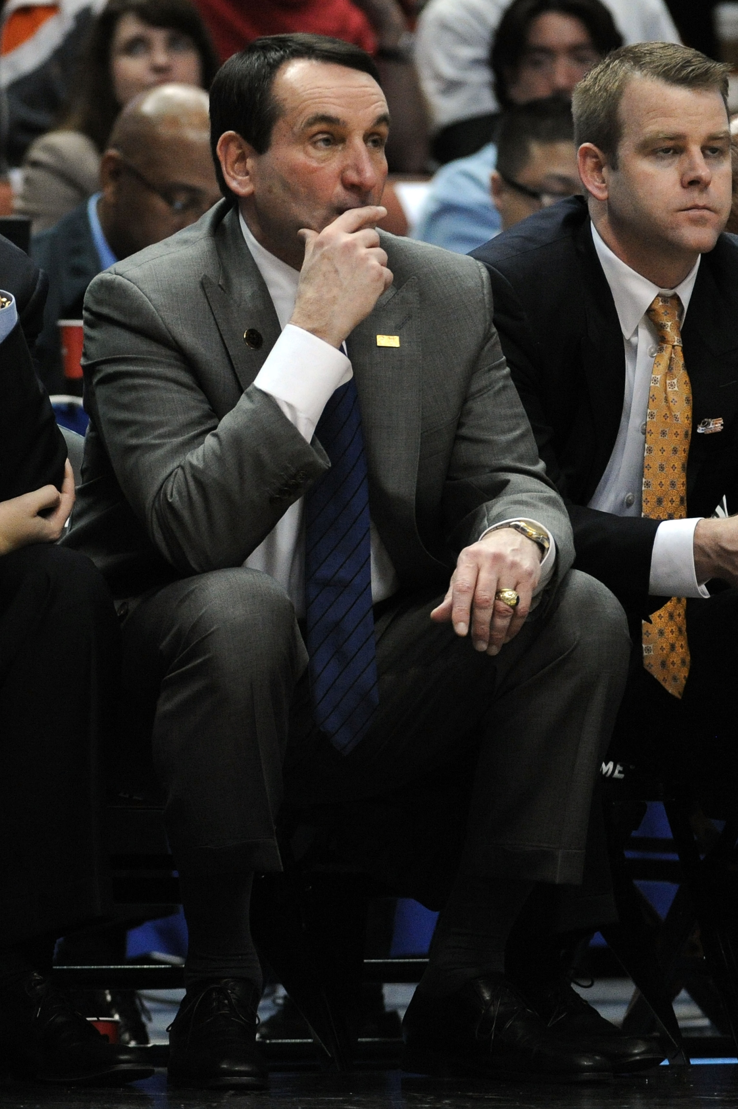 ANAHEIM, CA - MARCH 24:  Head coach Mike Krzyzewski of the Duke Blue Devils looks on from the sidelines during the west regional semifinal of the 2011 NCAA men's basketball tournament at the Honda Center on March 24, 2011 in Anaheim, California.  (Photo b